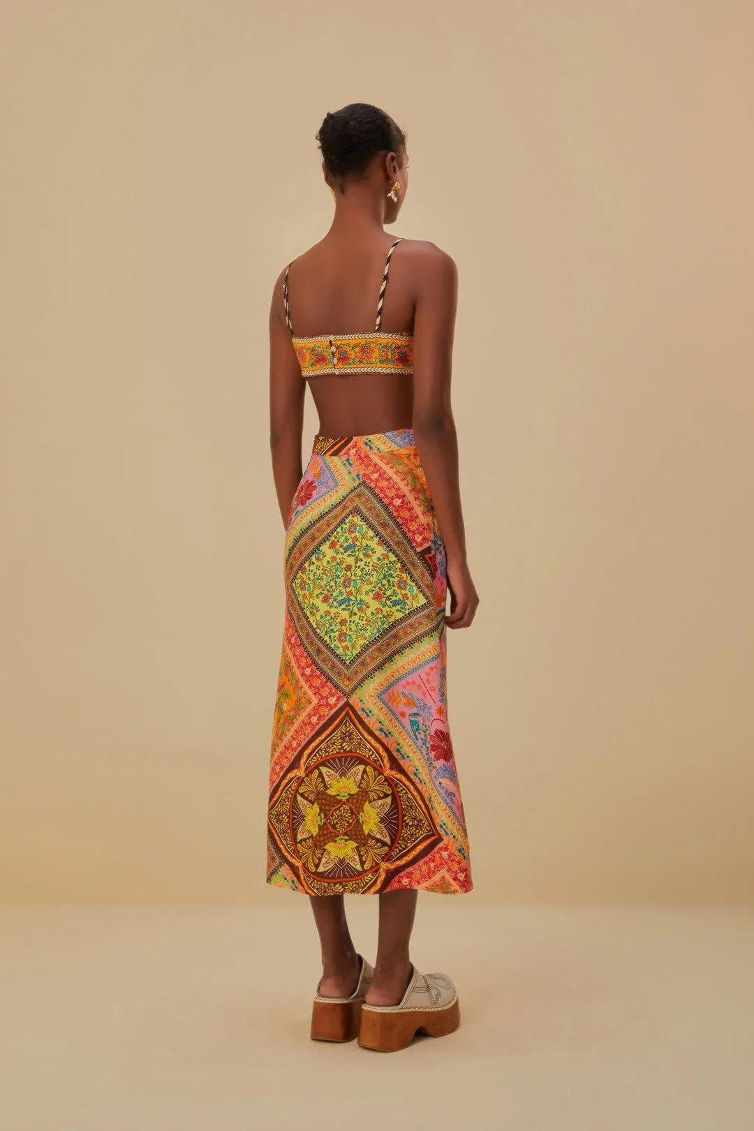 Double Layered Design Mixed Scarves Lenzing? Ecovero? Viscose Midi Skirt