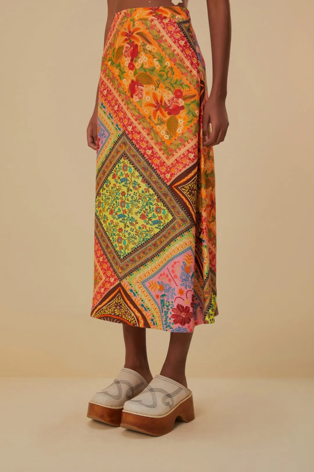 Mixed Scarves Lenzing? Ecovero? Viscose Midi Skirt Breezy Edge Adjustable Hem