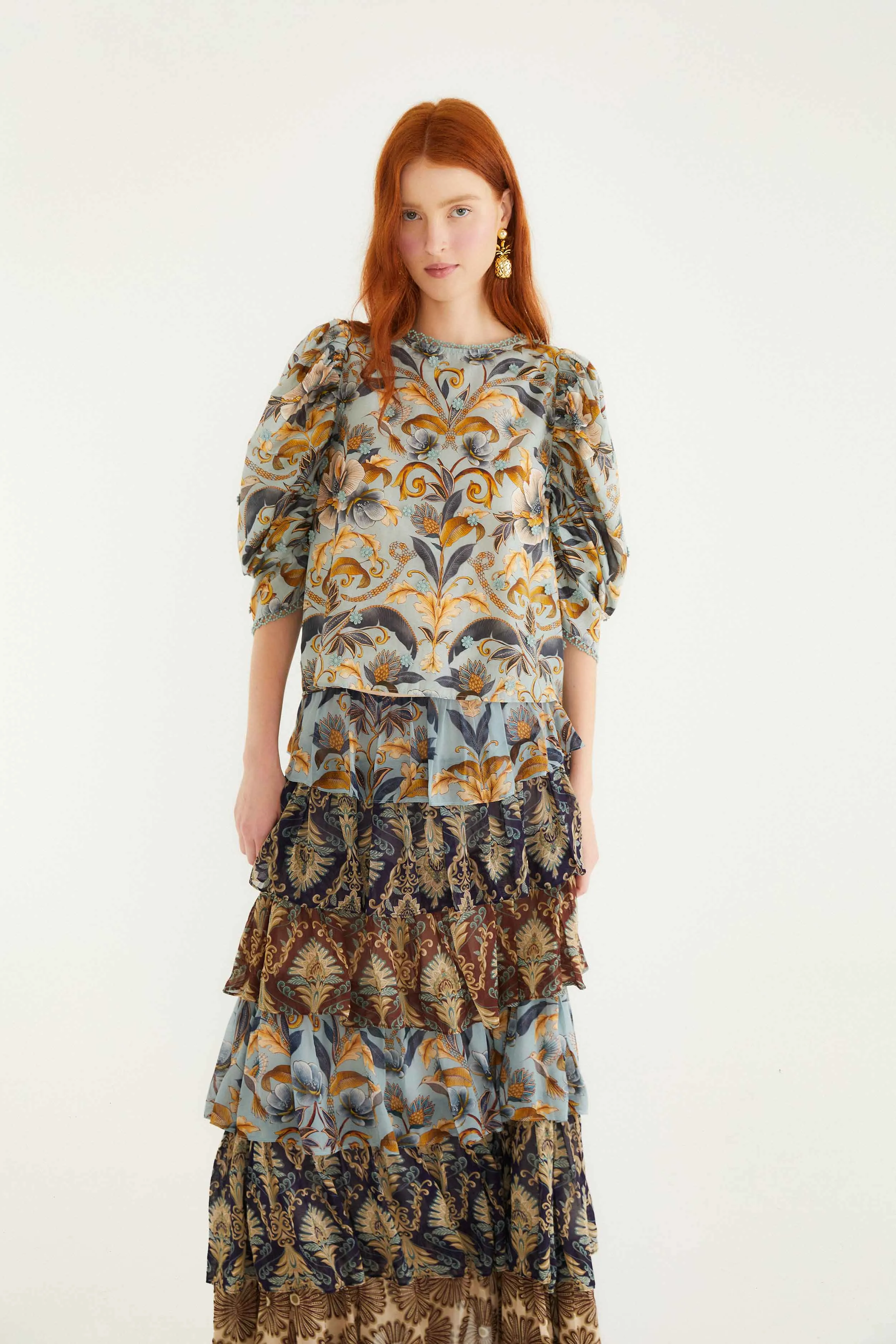 Comfort Wear Mixed Scarves Ruffled Maxi Skirt