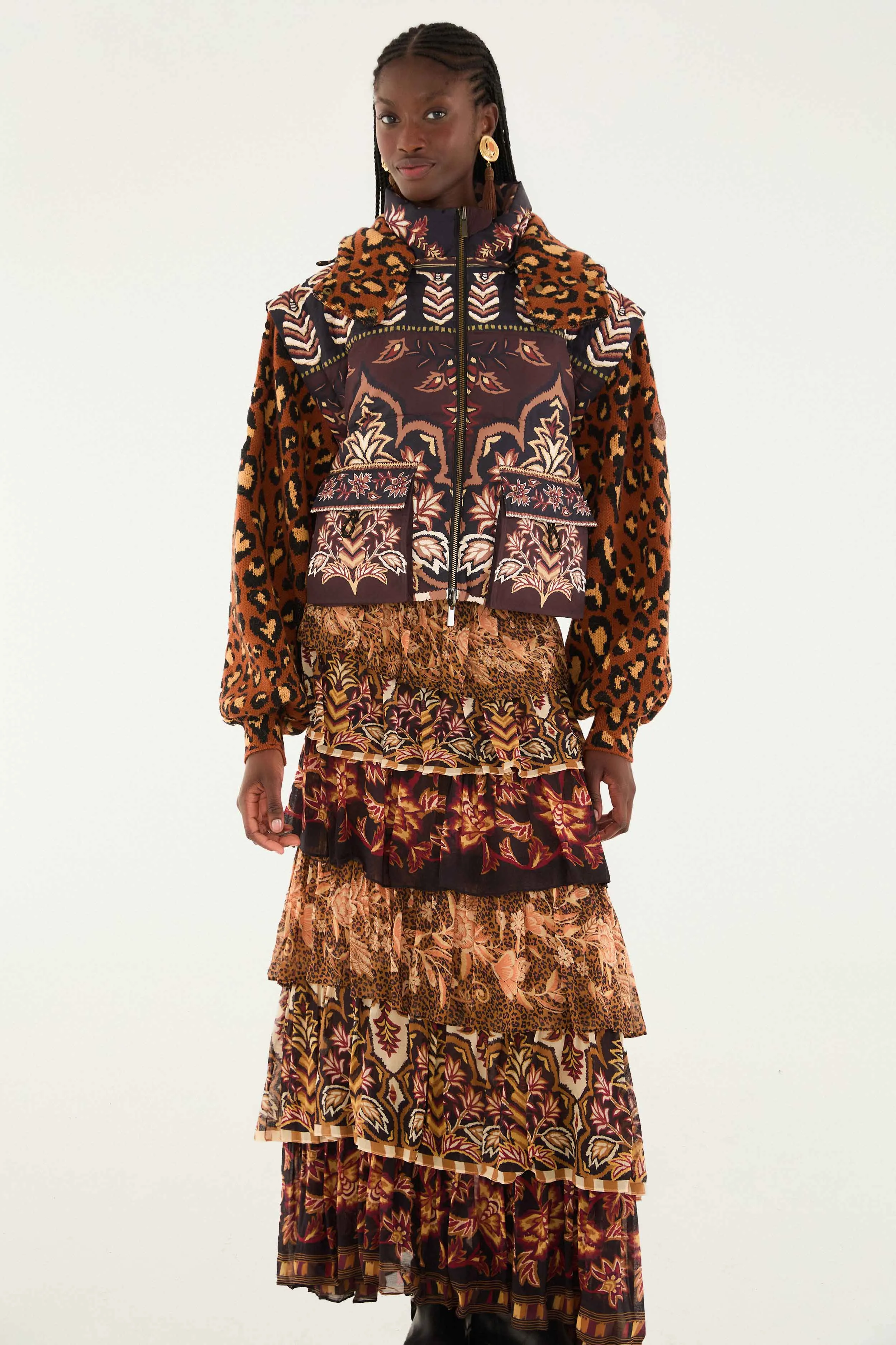 Asymmetrical Cut Slow Fashion Mixed Scarves Ruffled Maxi Skirt