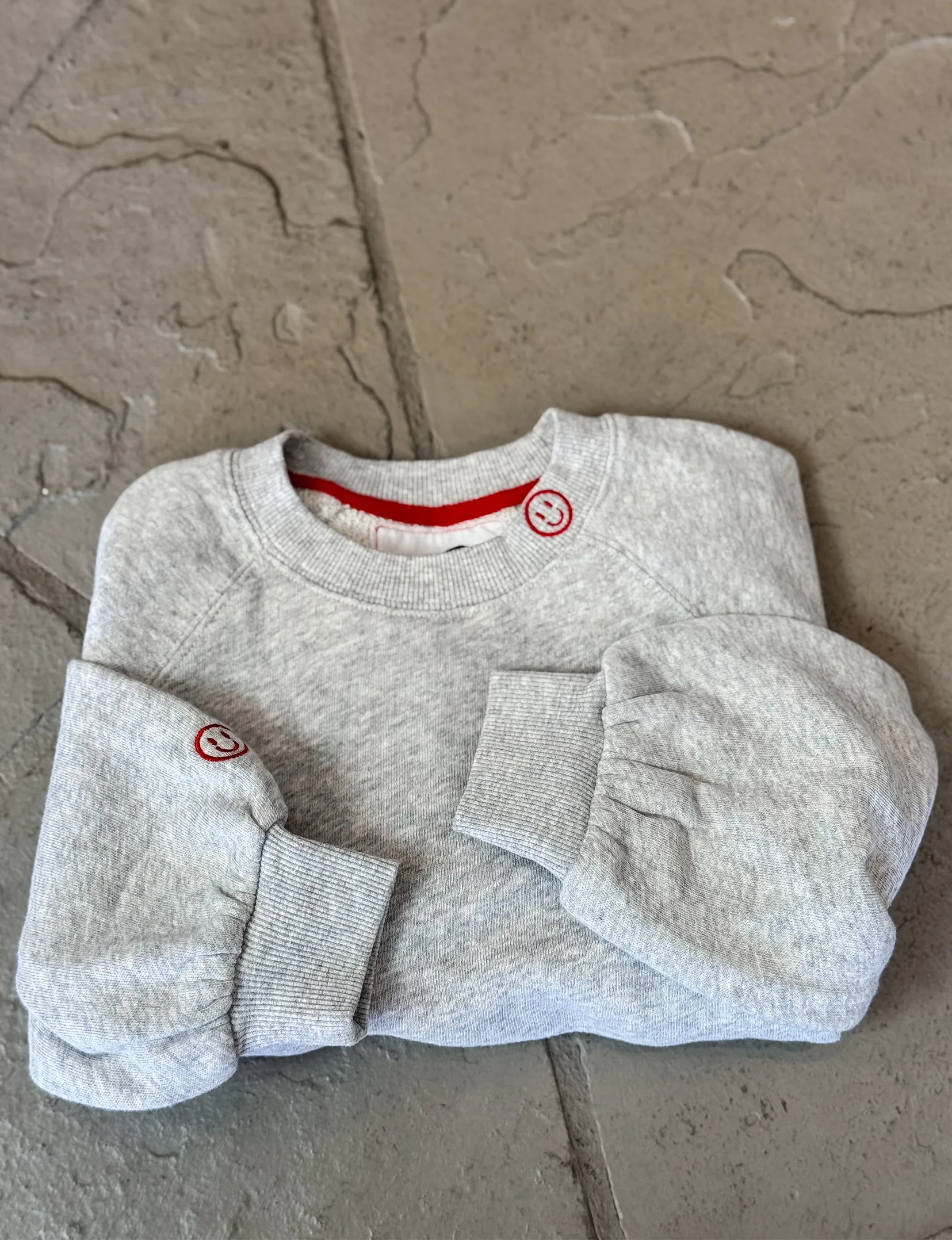 Smiley Face Sweatshirt, Heather Grey duck cloth
