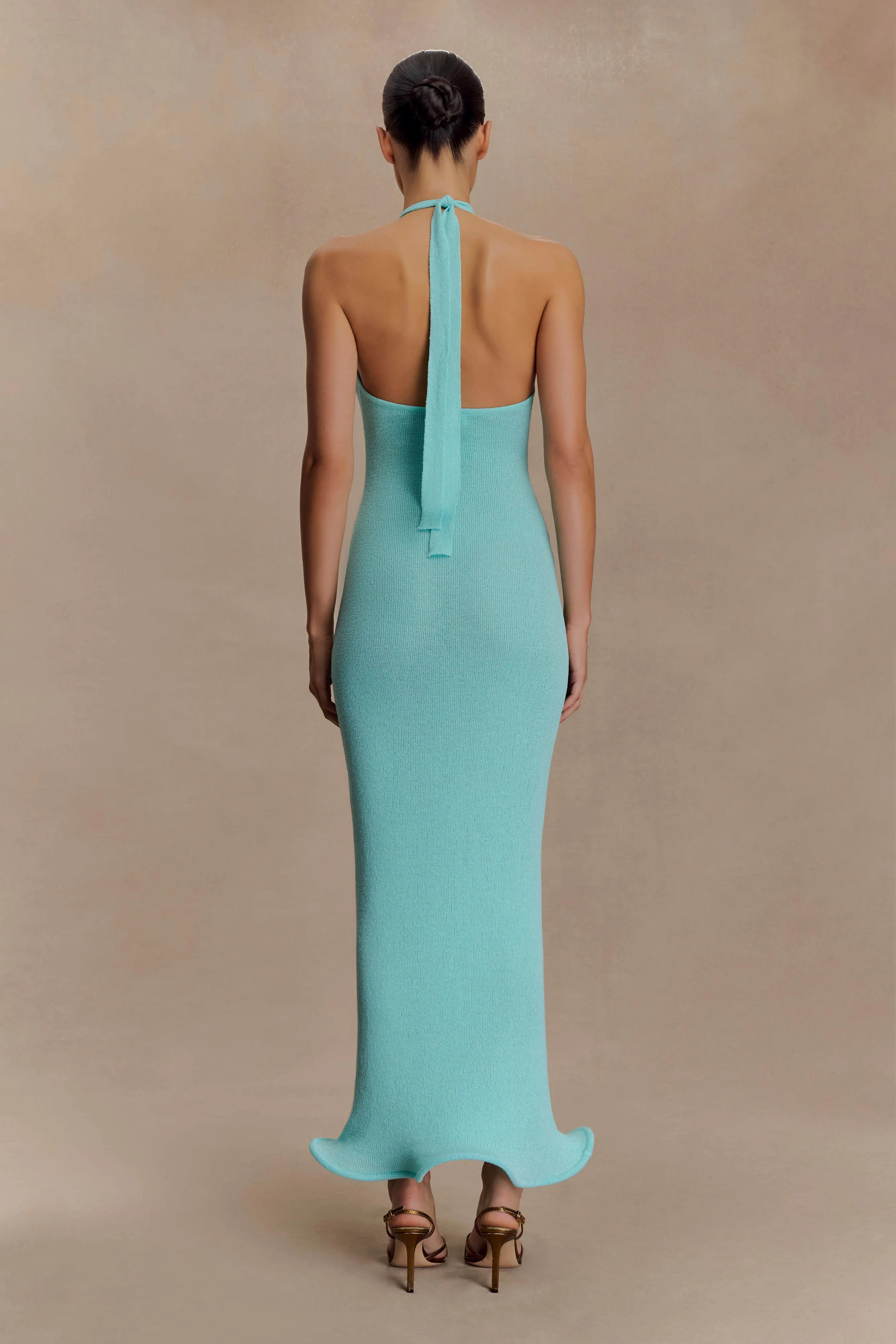 Melodie Halter Knit Maxi Dress - Cyan Blue Sharp Mood