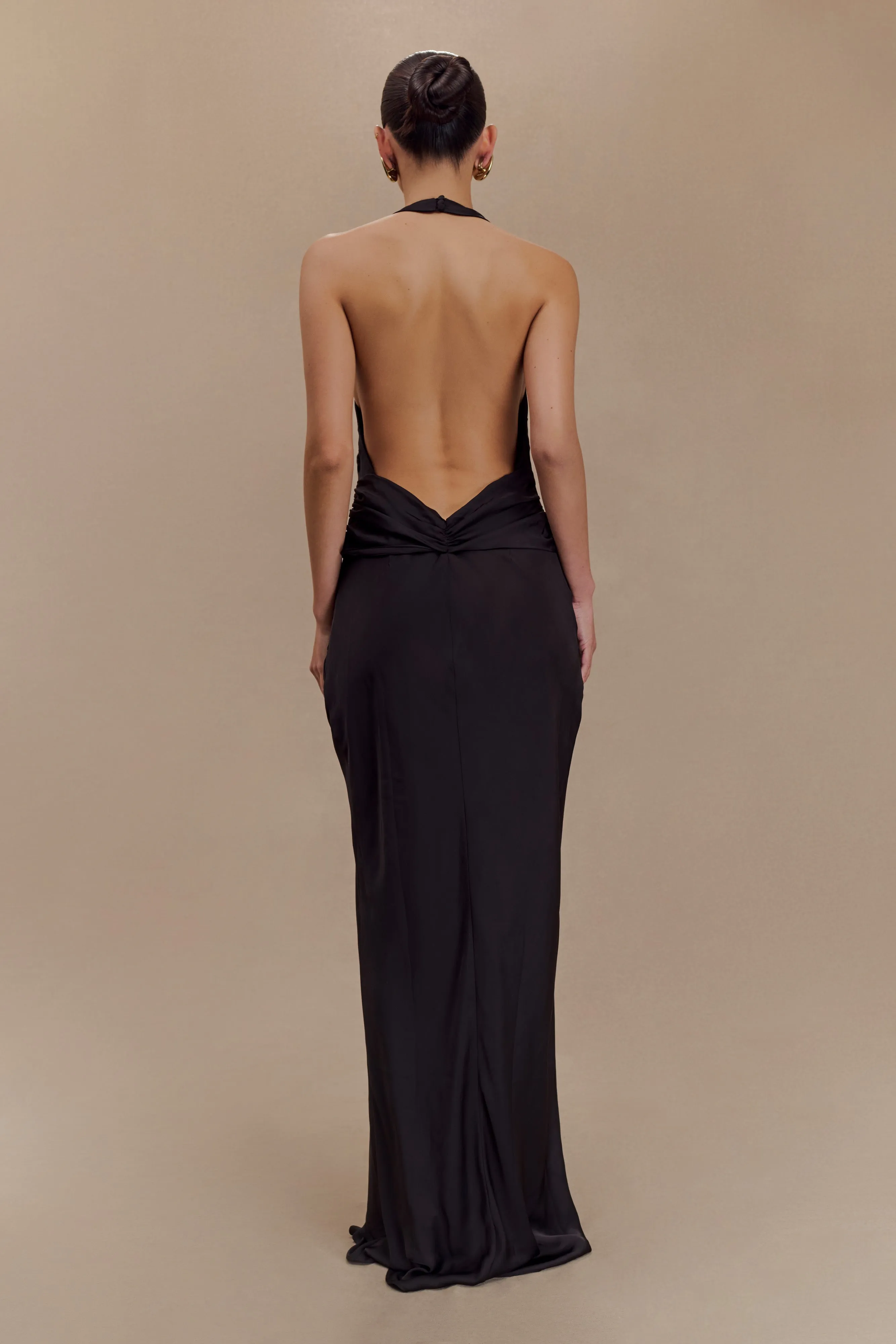 Sleek Wear Rinna Satin Halter Maxi Dress - Black