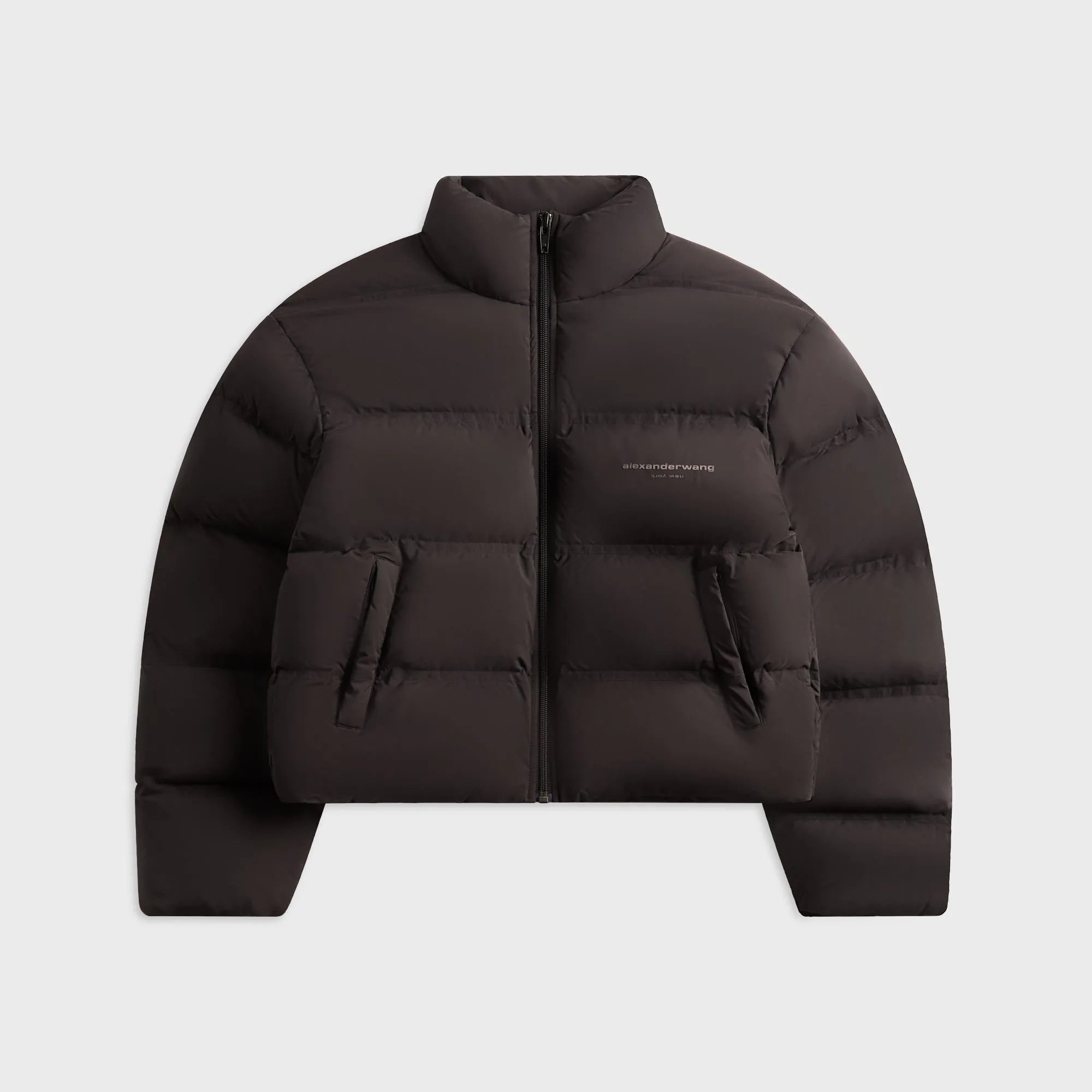 UV Block Alexander Wang Jacquard Channel Cropped Puffer with Reflective Logo - Black