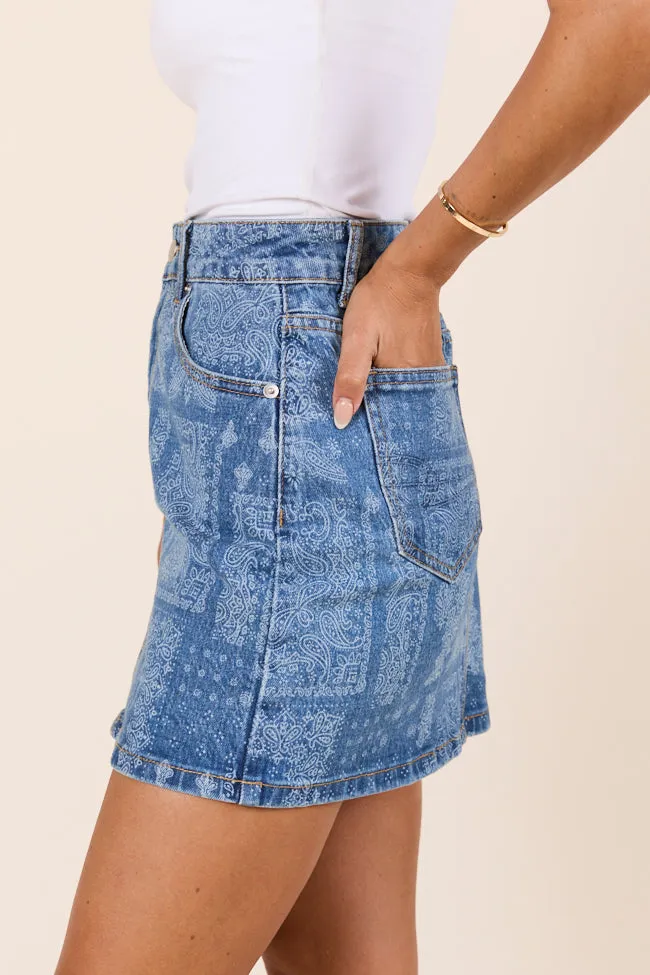 Biodegradable Fabric Outfit Lineup Thea Bandana Print Denim Skirt SALE