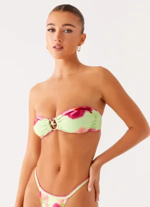 Sheer-Coverup Wide Back Coverage Laurel Bikini Top - Green Tropical
