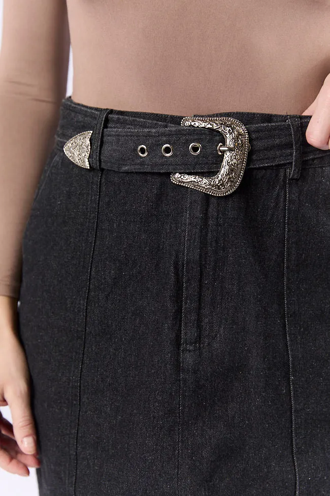 Just To See You Smile Black Western Belted Denim Skirt SALE Daytime Look