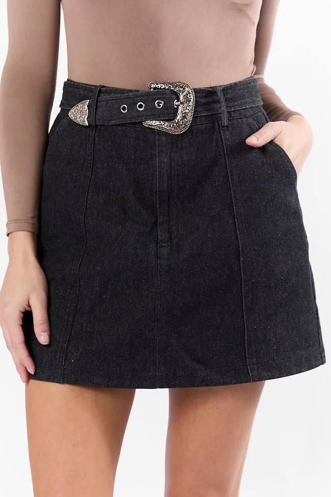 Soft Touch Adjustable Ties Just To See You Smile Black Western Belted Denim Skirt SALE