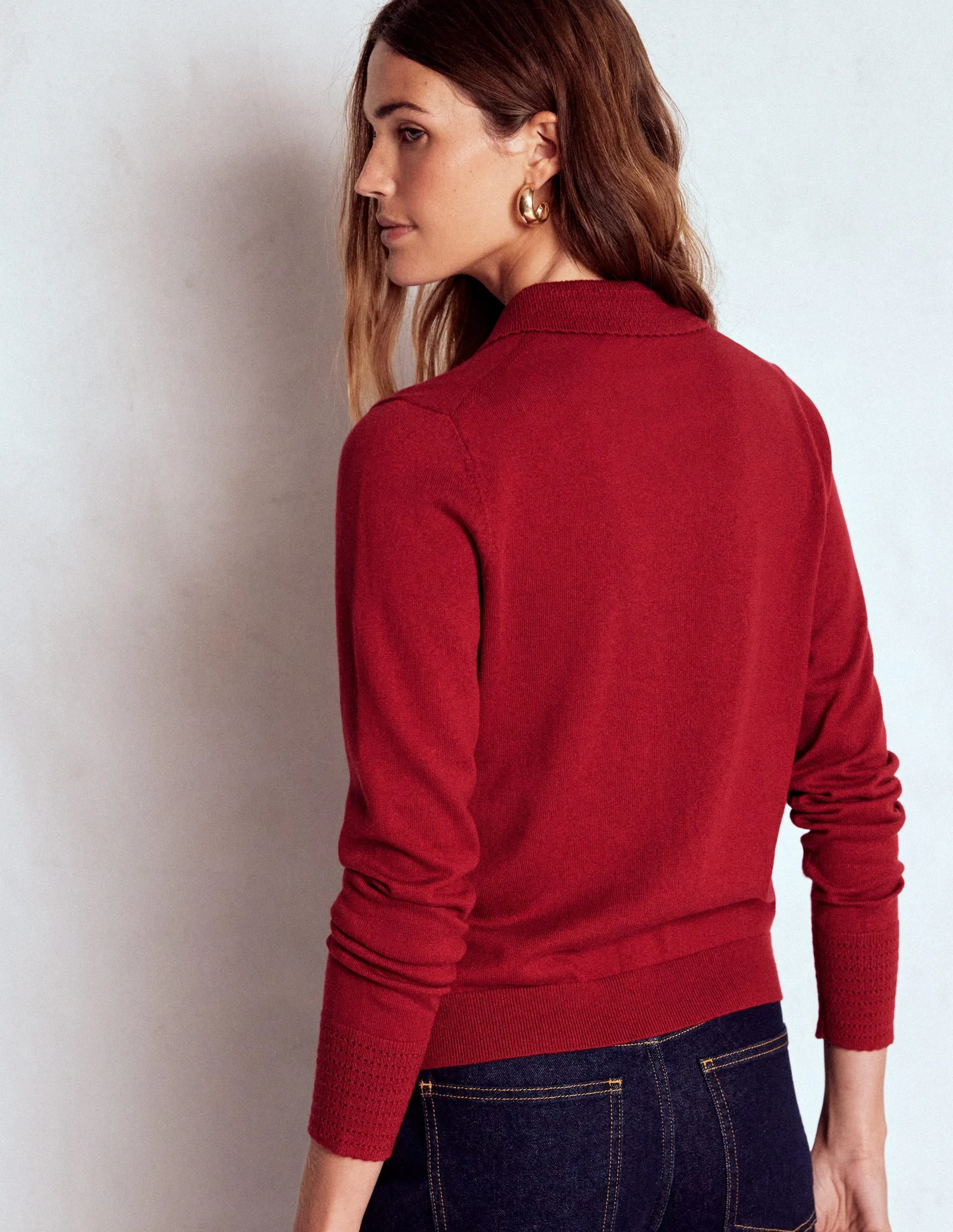 Briony Stitch Cardigan-Crimson Red Non Irritating EcoConscious Manufacturing