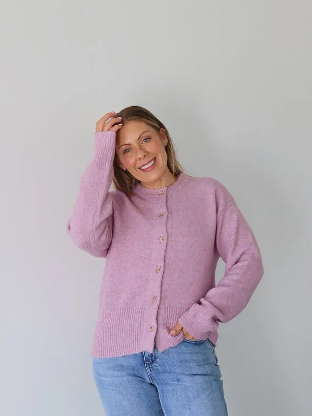 Tubular Knit Structure Layered Knit Structure Mckinley Cardigan - Lilac