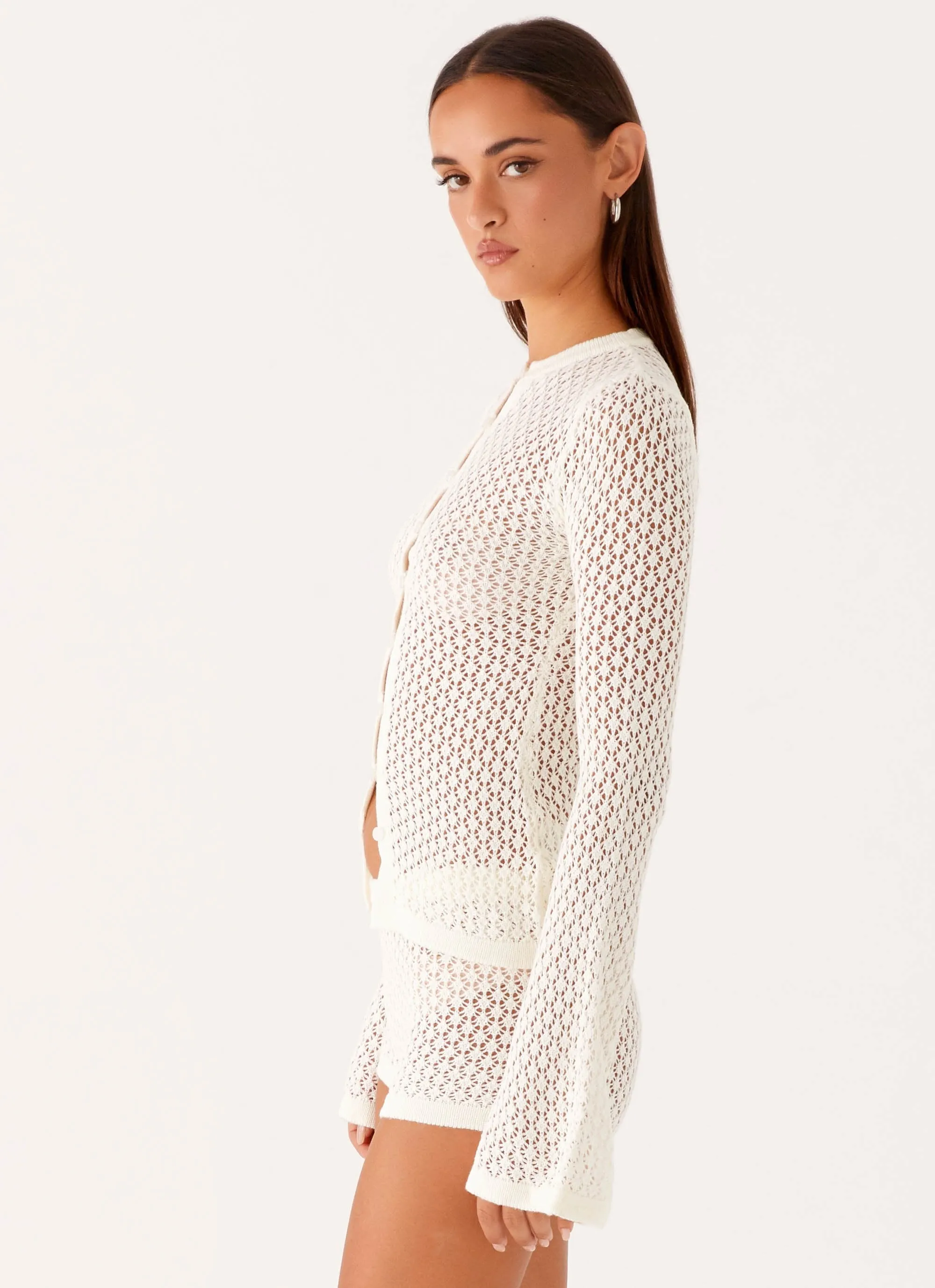 Molly Crochet Cardigan - Ivory Abrasion Resistant Surface