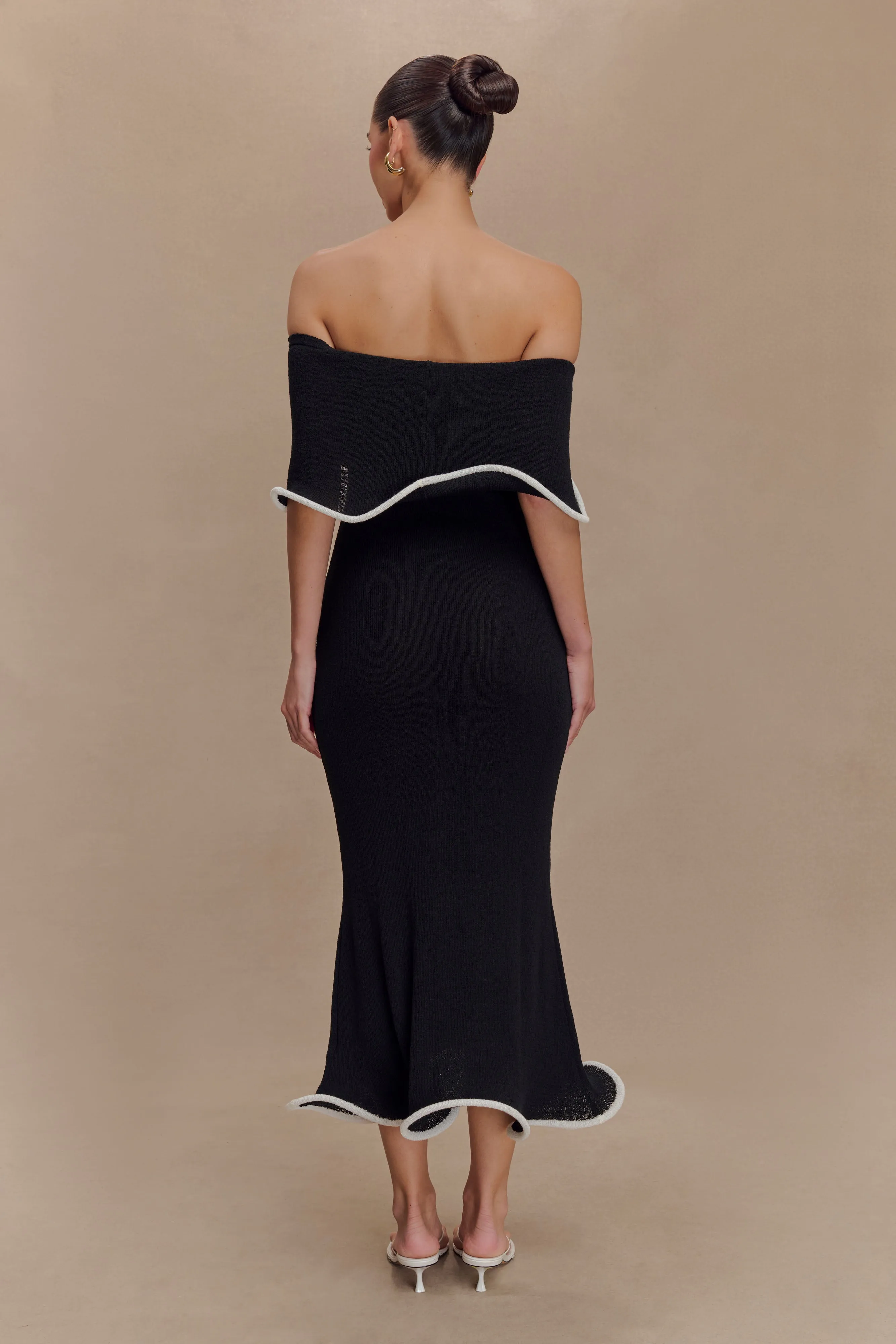 Molly Off Shoulder Knit Midi Dress - Black/White Smooth silhouette Smart Layer Wear