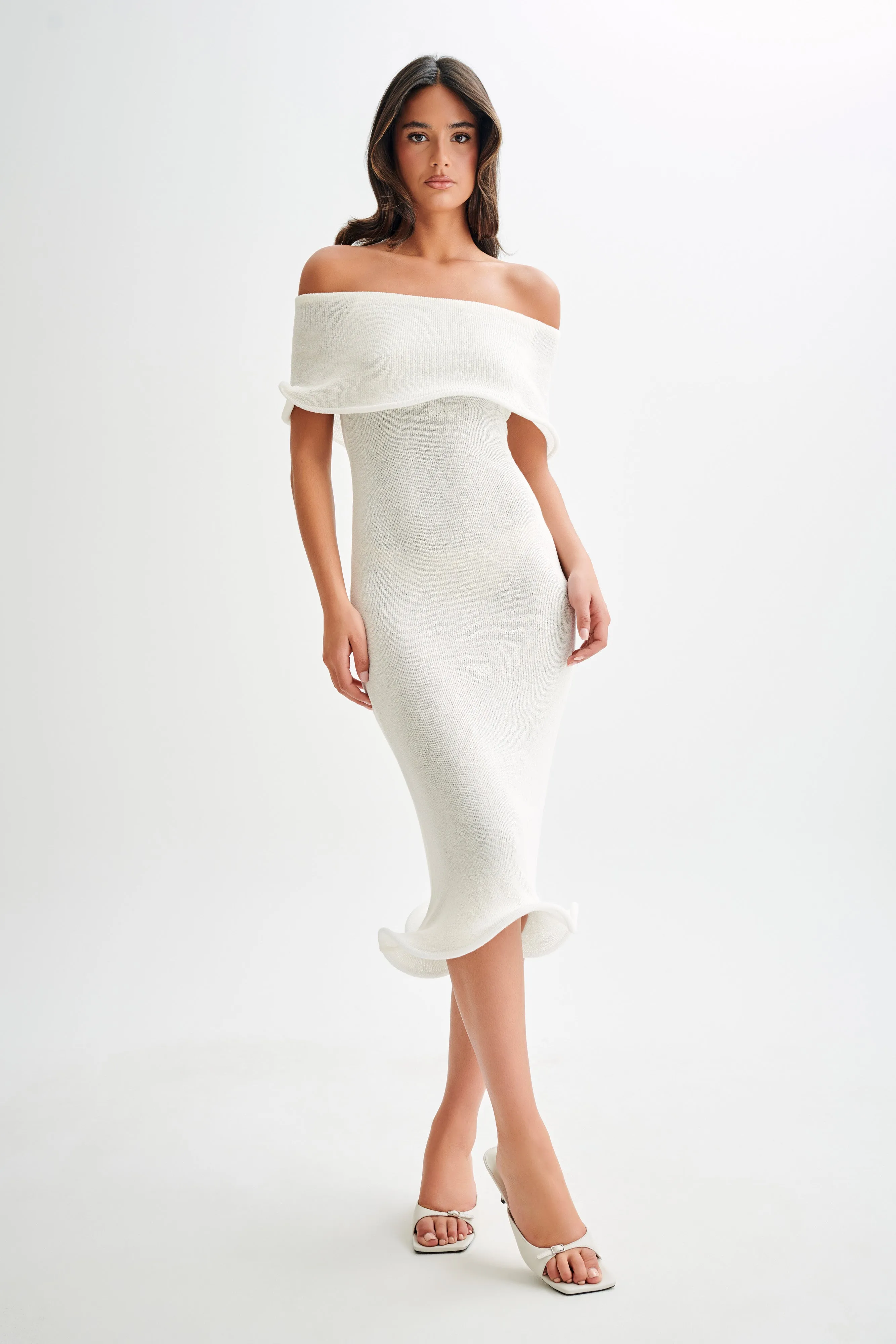 Modern Layering Molly Off Shoulder Knit Midi Dress - Ivory