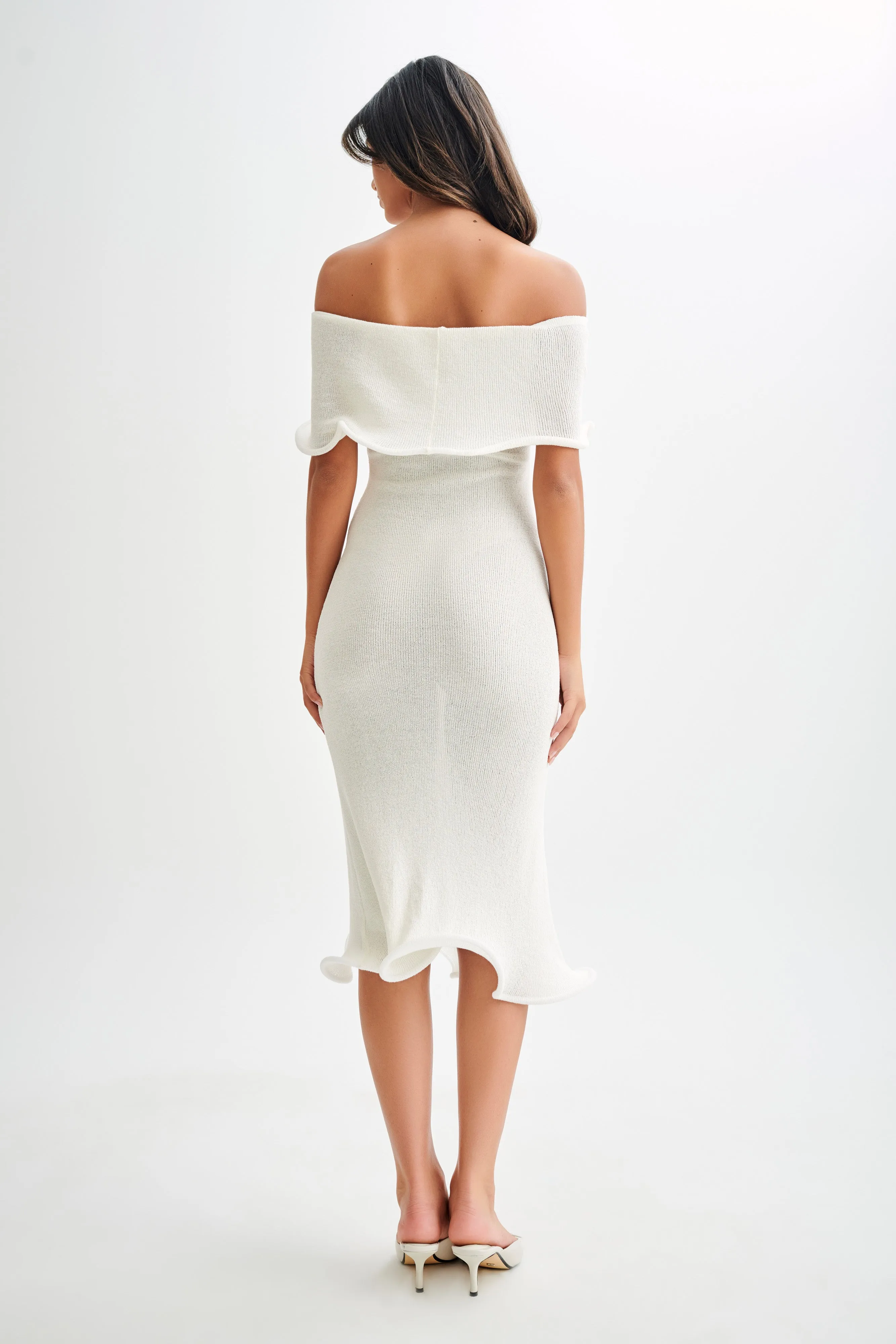 Molly Off Shoulder Knit Midi Dress - Ivory SustainableCotton