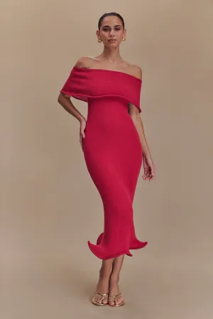 Timeless Fit Look Molly Off Shoulder Knit Midi Dress - Raspberry