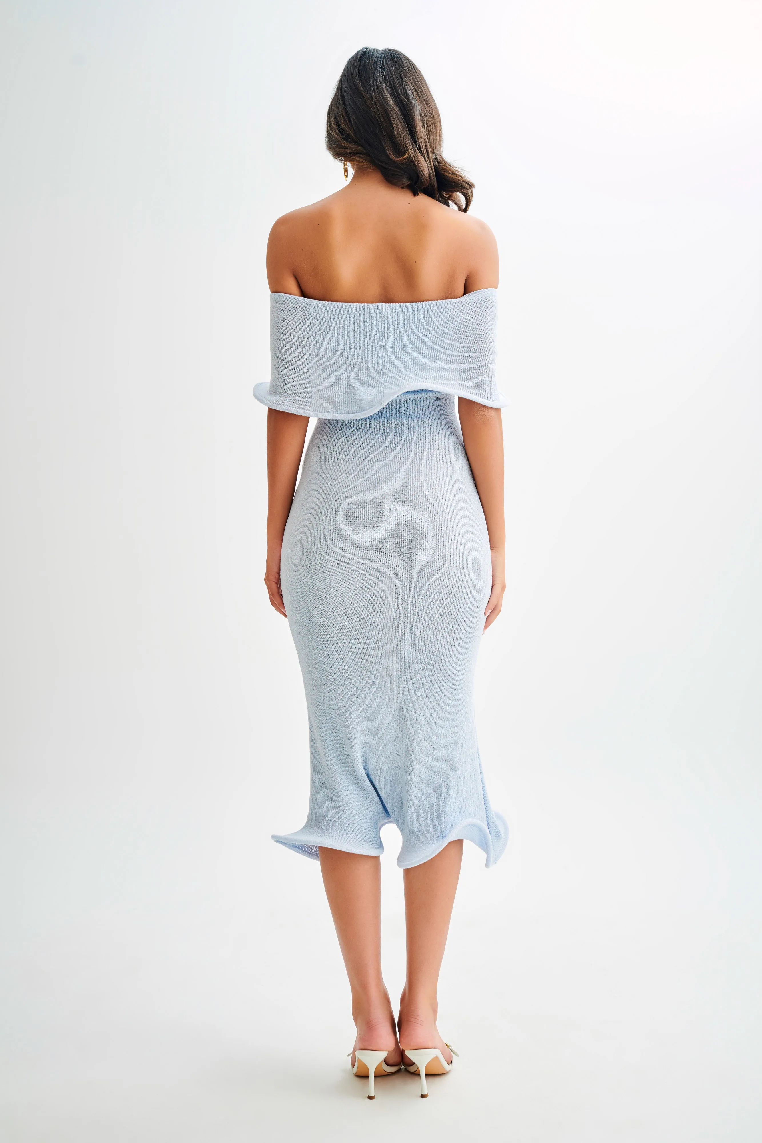 Molly Off Shoulder Knit Midi Dress - Sky Blue Sharp Style