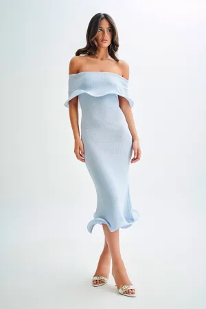 Molly Off Shoulder Knit Midi Dress - Sky Blue Easy Drape