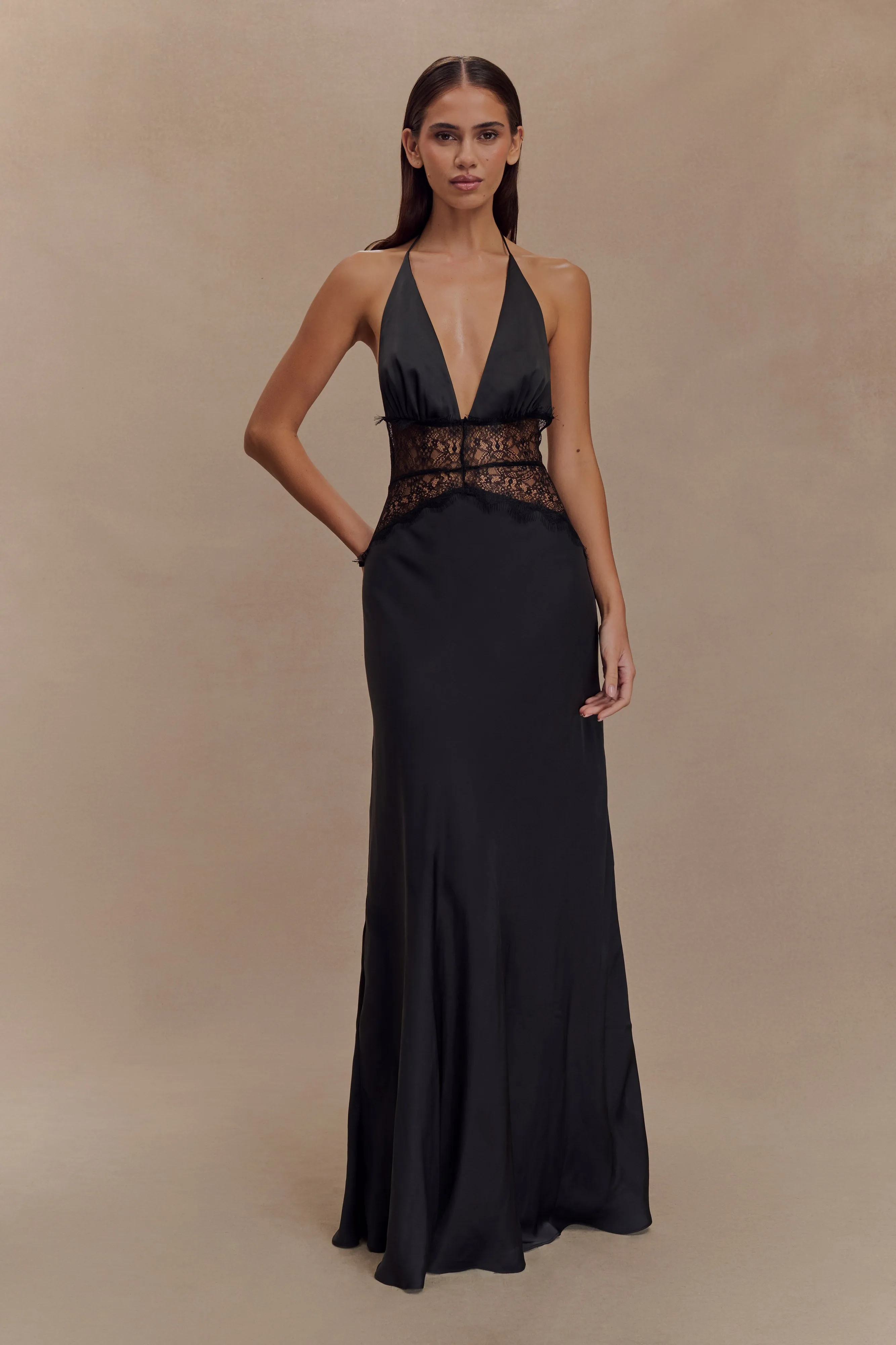 Refined Cut Dinah Lace And Satin Maxi Dress - Black