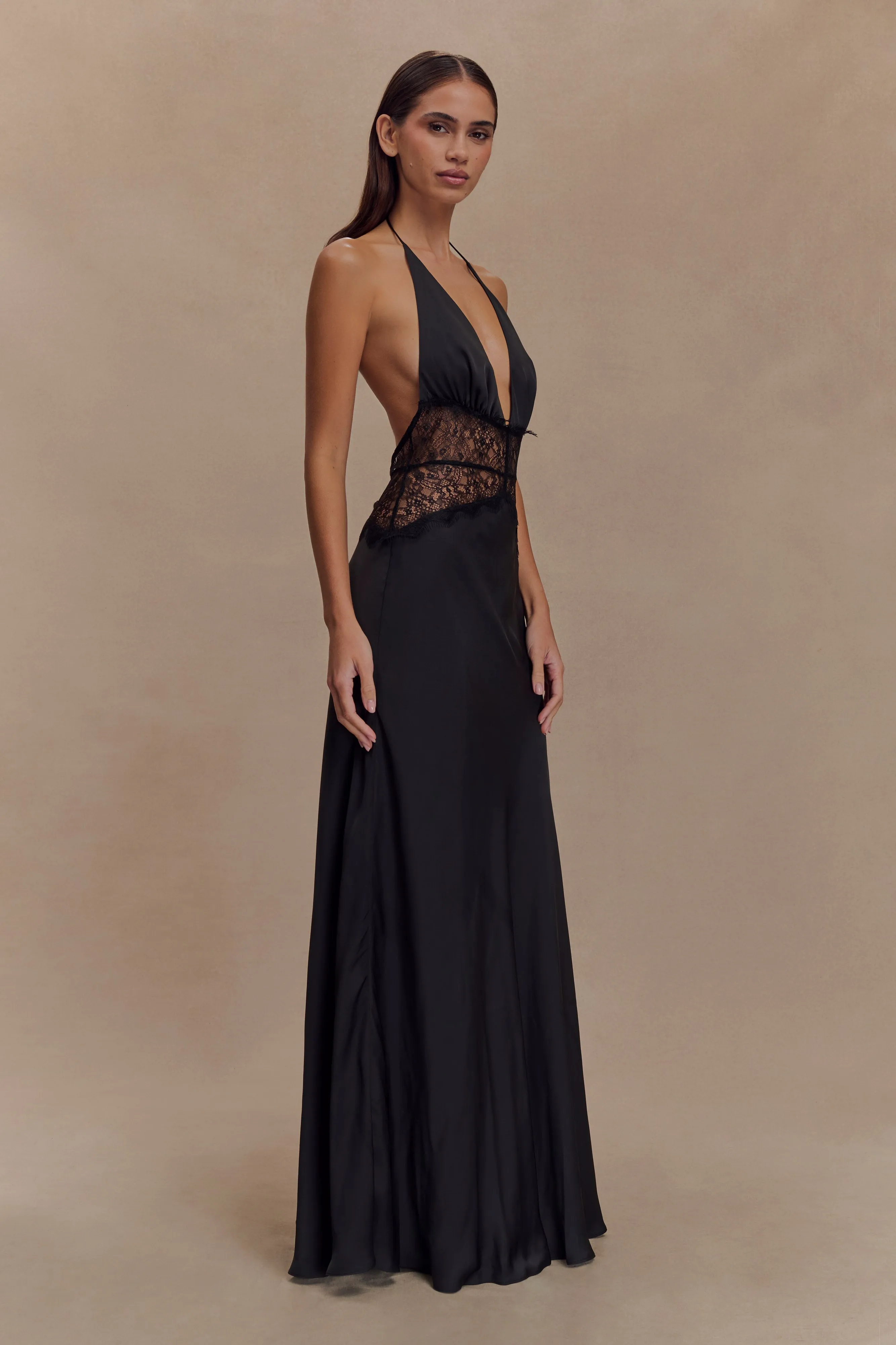 Feminine Cut Wedding guest Dinah Lace And Satin Maxi Dress - Black