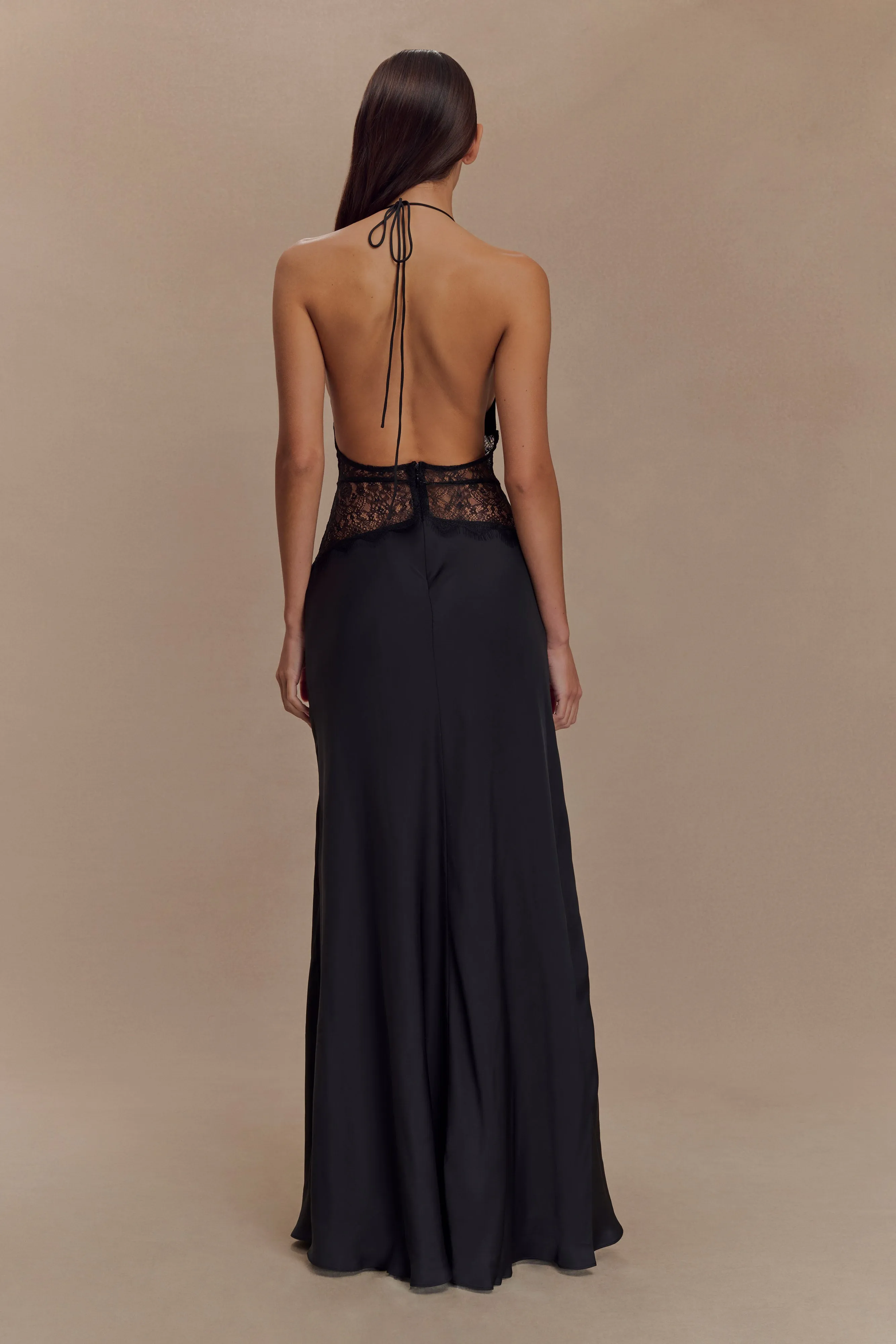 Sleek Design Fit Dinah Lace And Satin Maxi Dress - Black
