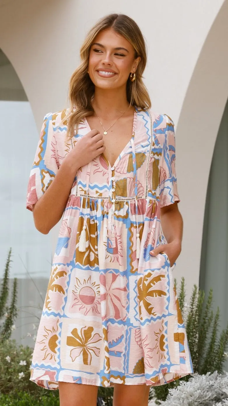 Playful Cut Adalynn Mini Dress - Bahamas Print