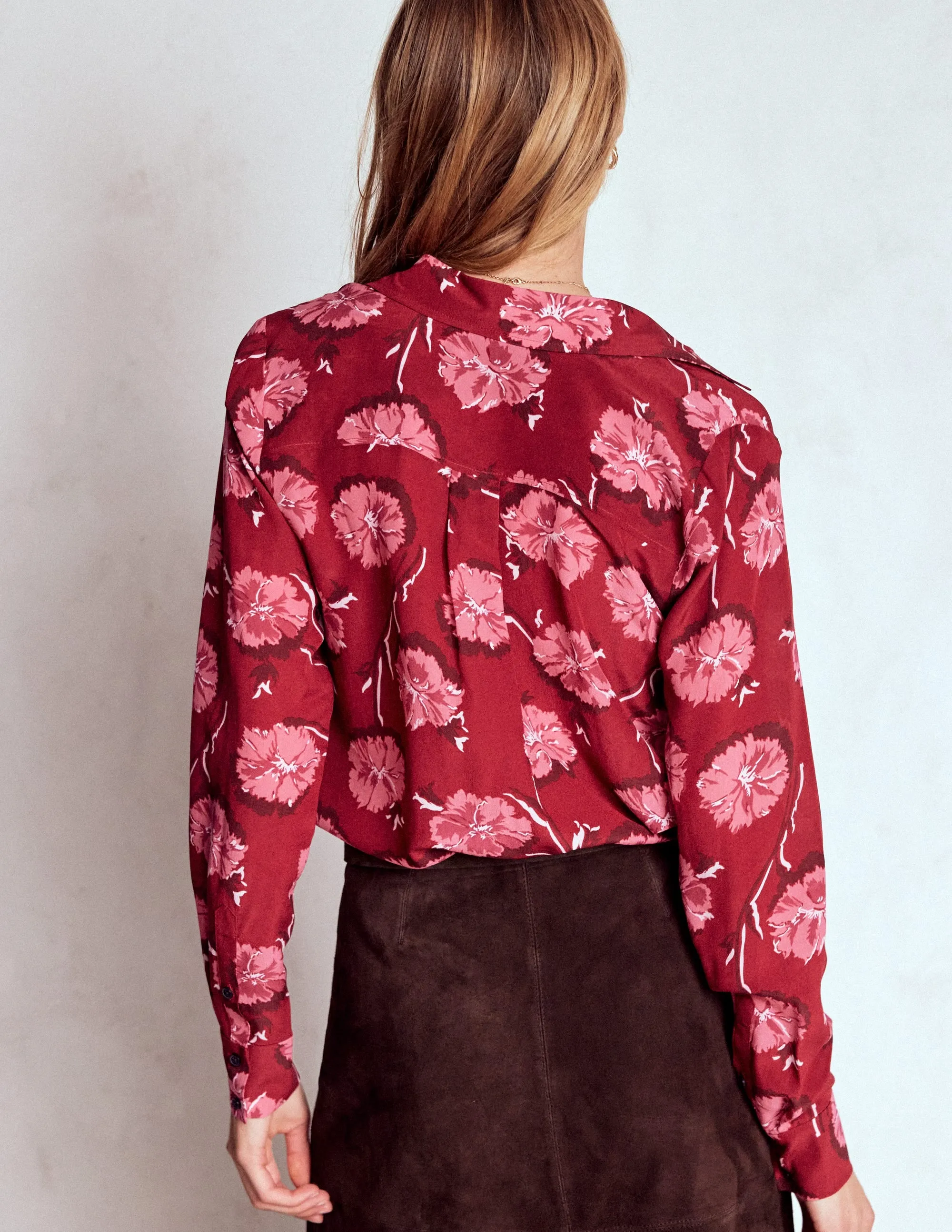 Sienna Silk Shirt-Red, Delicate Carnation Thermal regulation Loose fitting comfort