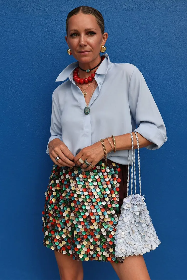 Quiet Style Multi Shell Mini Wrap Skirt