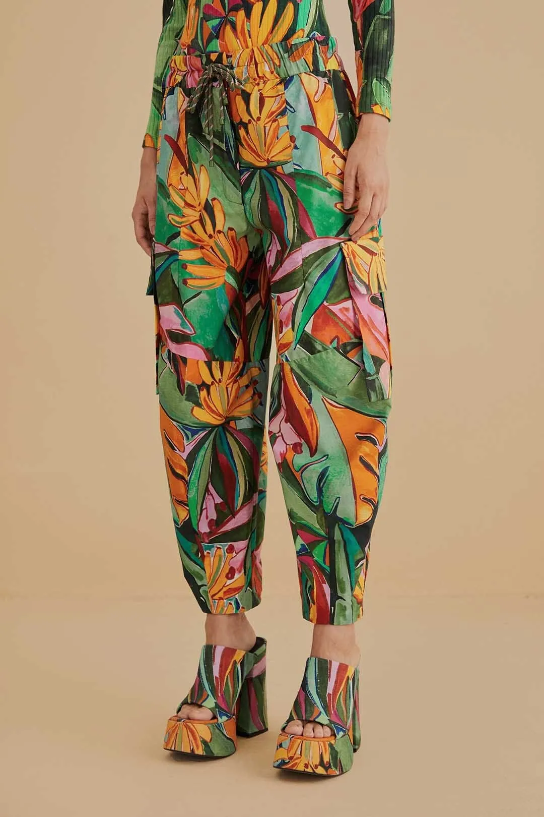Multicolor Banana Foliage Pants Sport Layer Work Flex