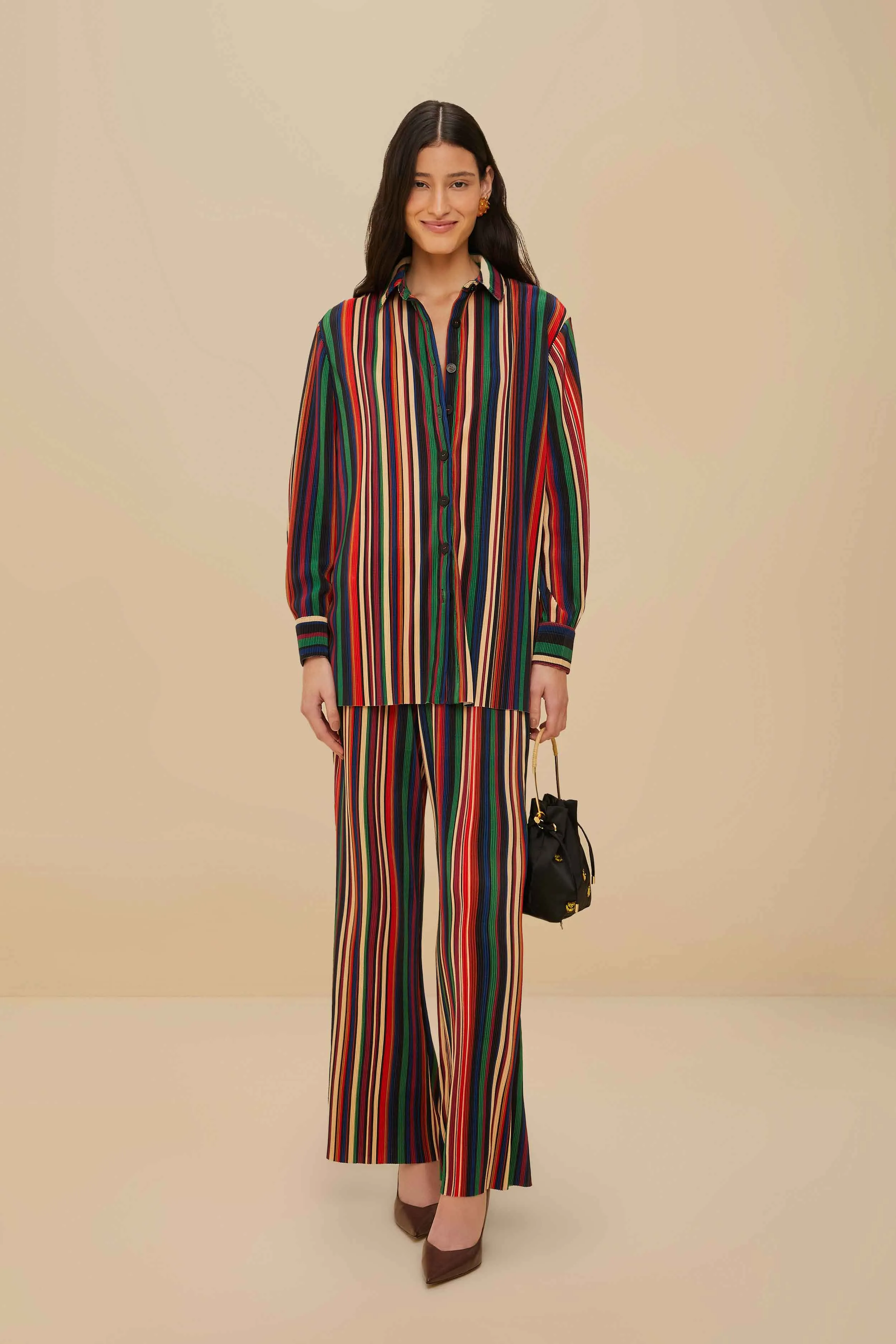 Casual Chic Multicolor Pipa Stripes Pleated Pants