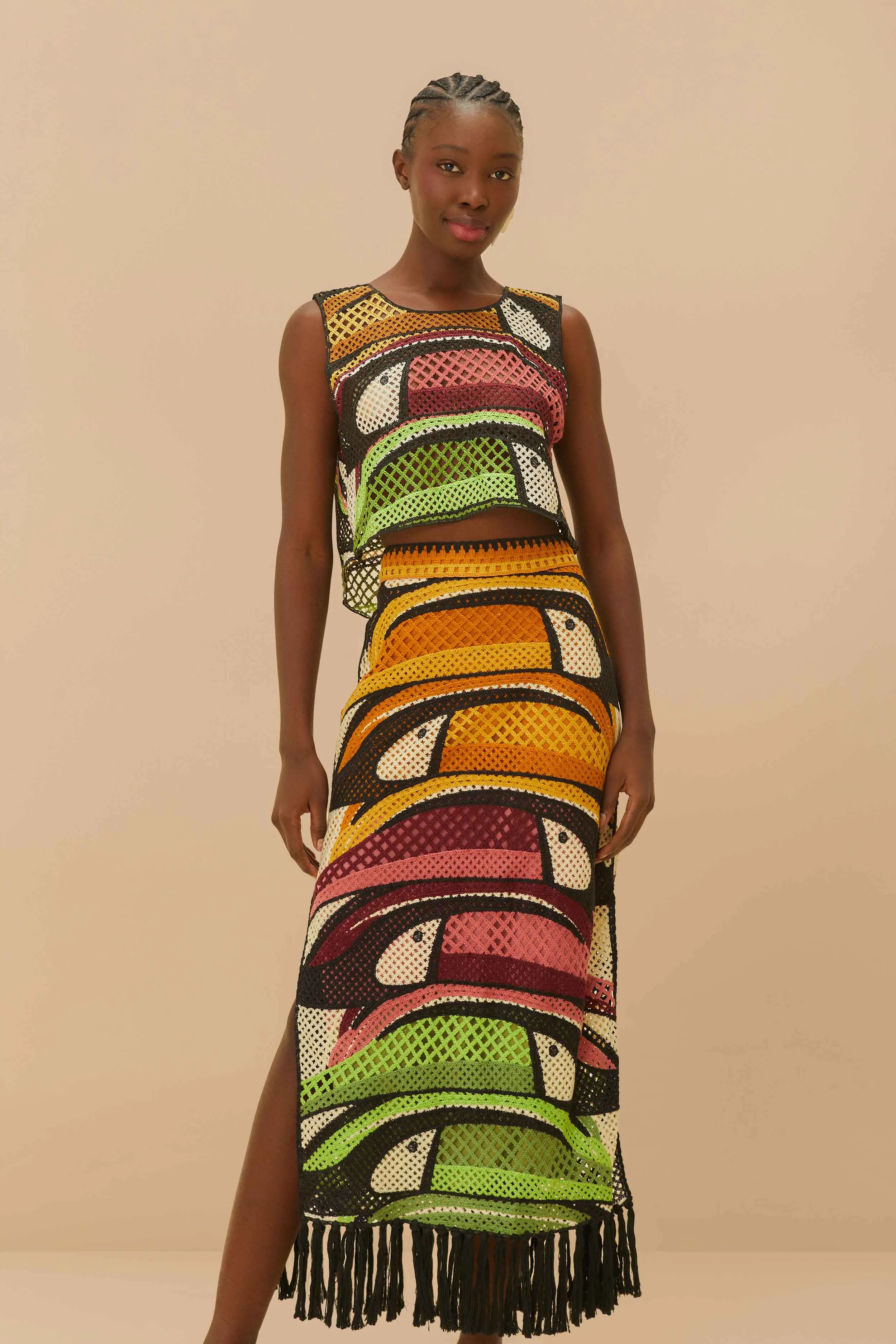 Multicolor Toucan Tree Crochet Skirt Silicone Grip Trim Adjustable Closure