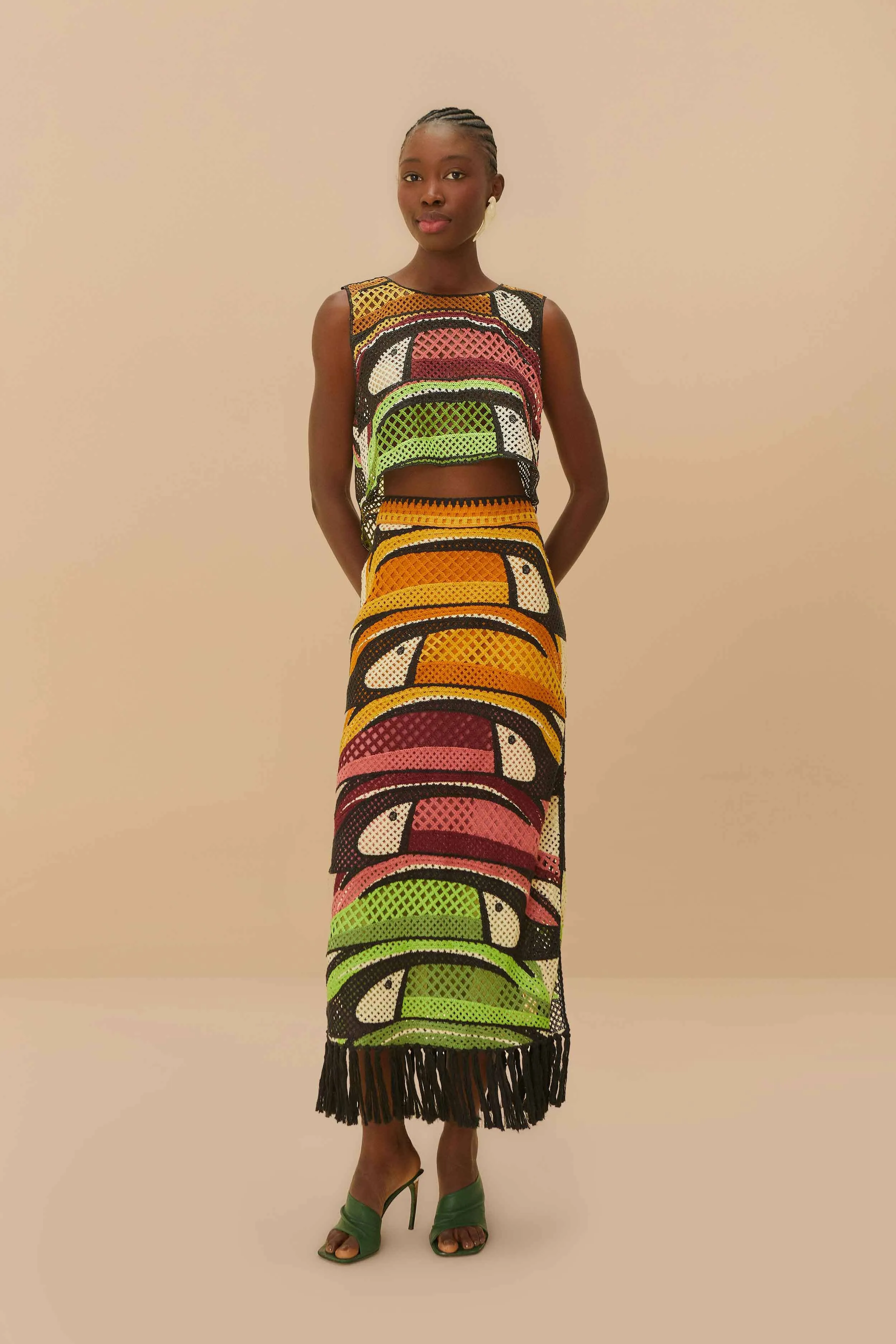 Bestseller Item Outfit Display Multicolor Toucan Tree Crochet Skirt