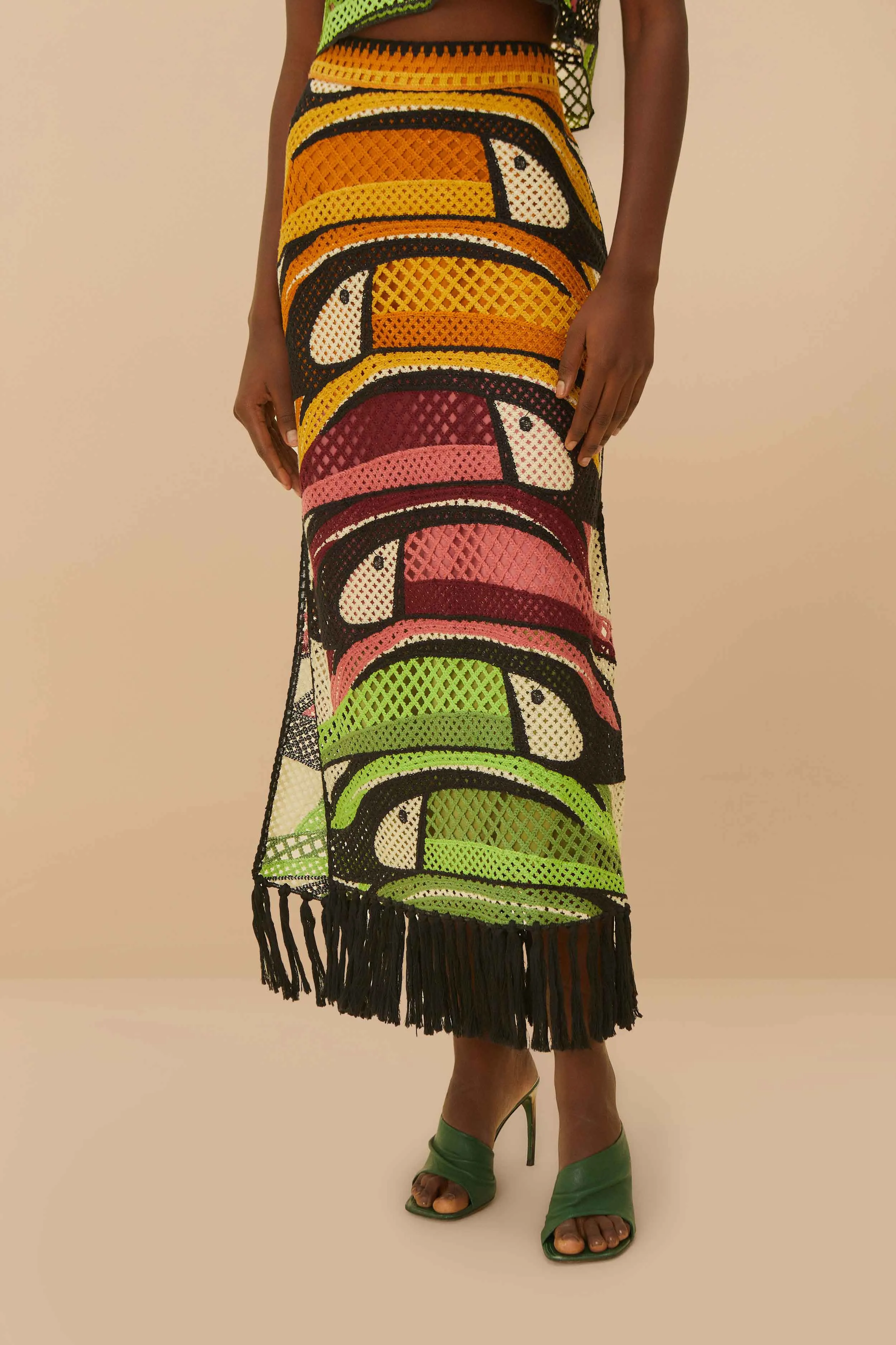 Graceful Look Handmade Quality Multicolor Toucan Tree Crochet Skirt