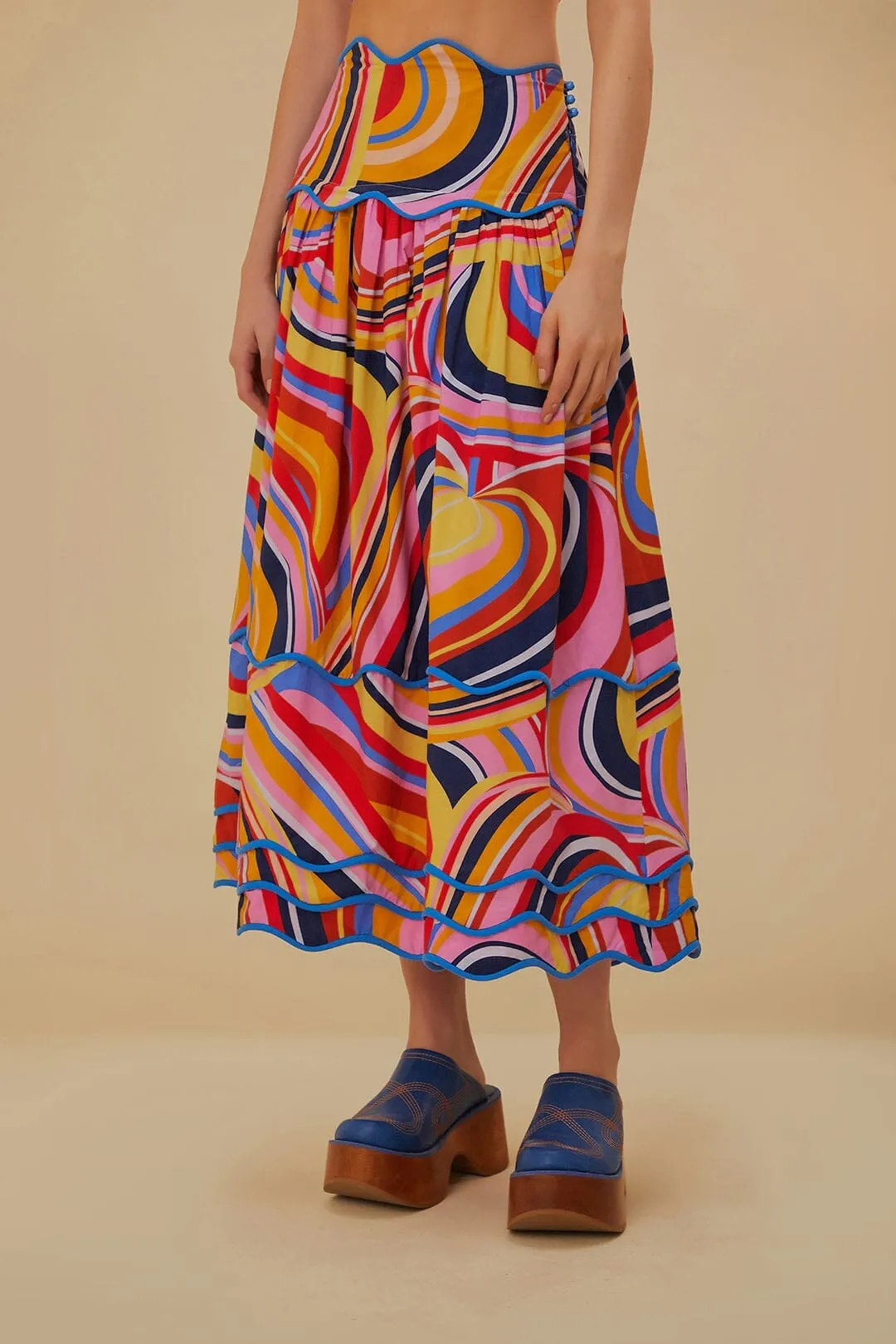 Multicolor Waves Midi Skirt Weekend Outfit