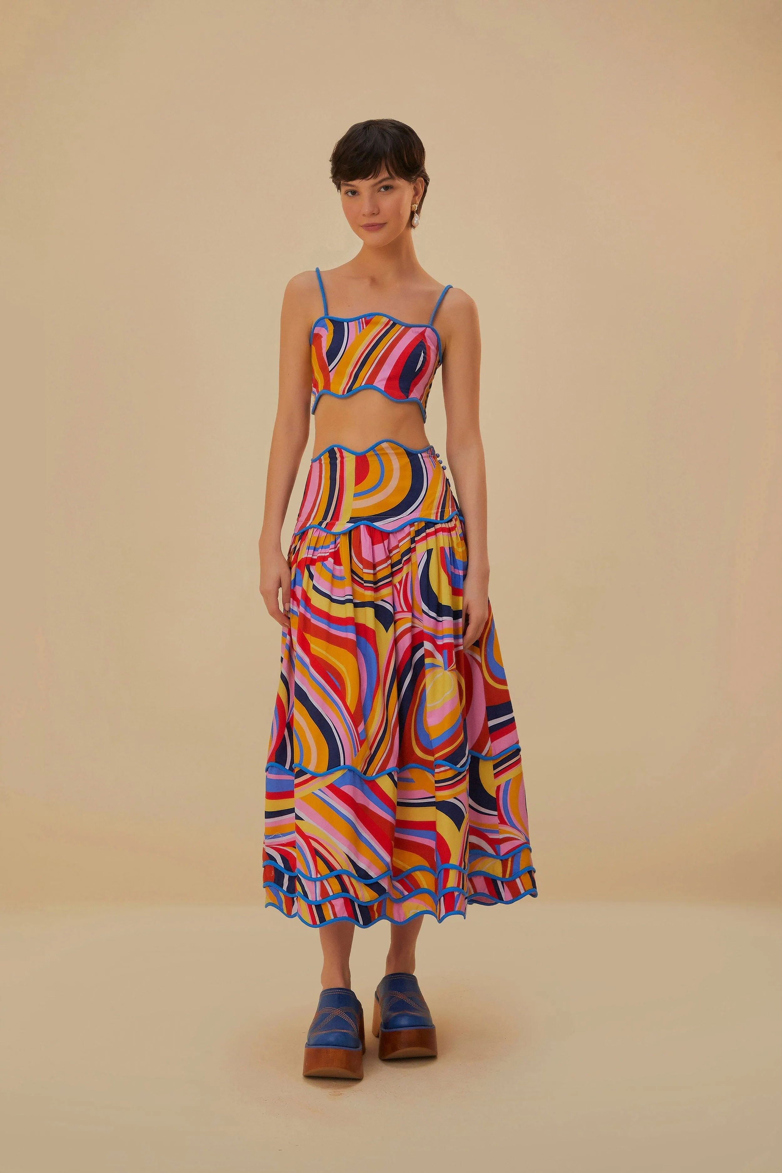 Unique Feature Multicolor Waves Midi Skirt