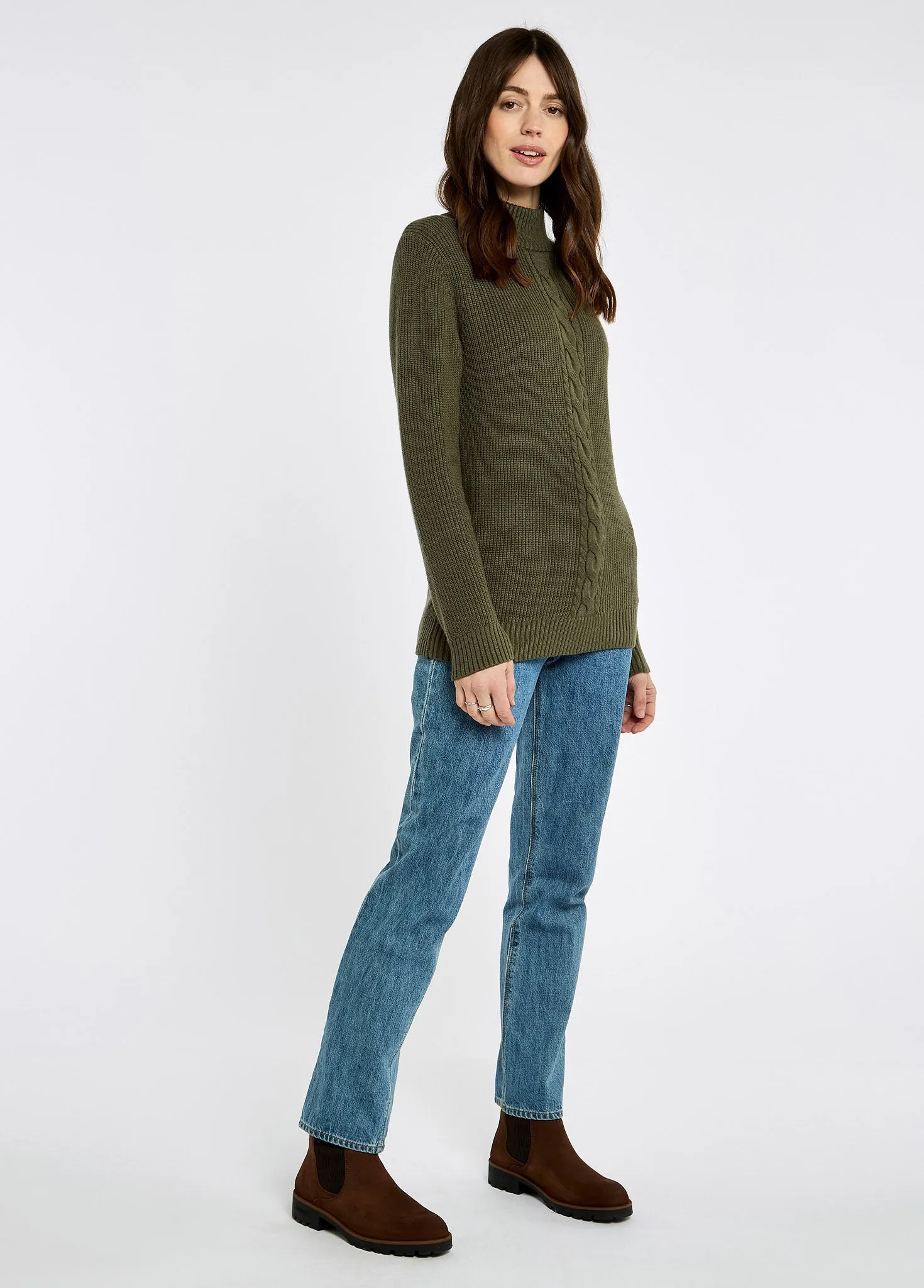 Soft touch finish Cold Day Lennon Women's sweater with mock neck - Dusky Green