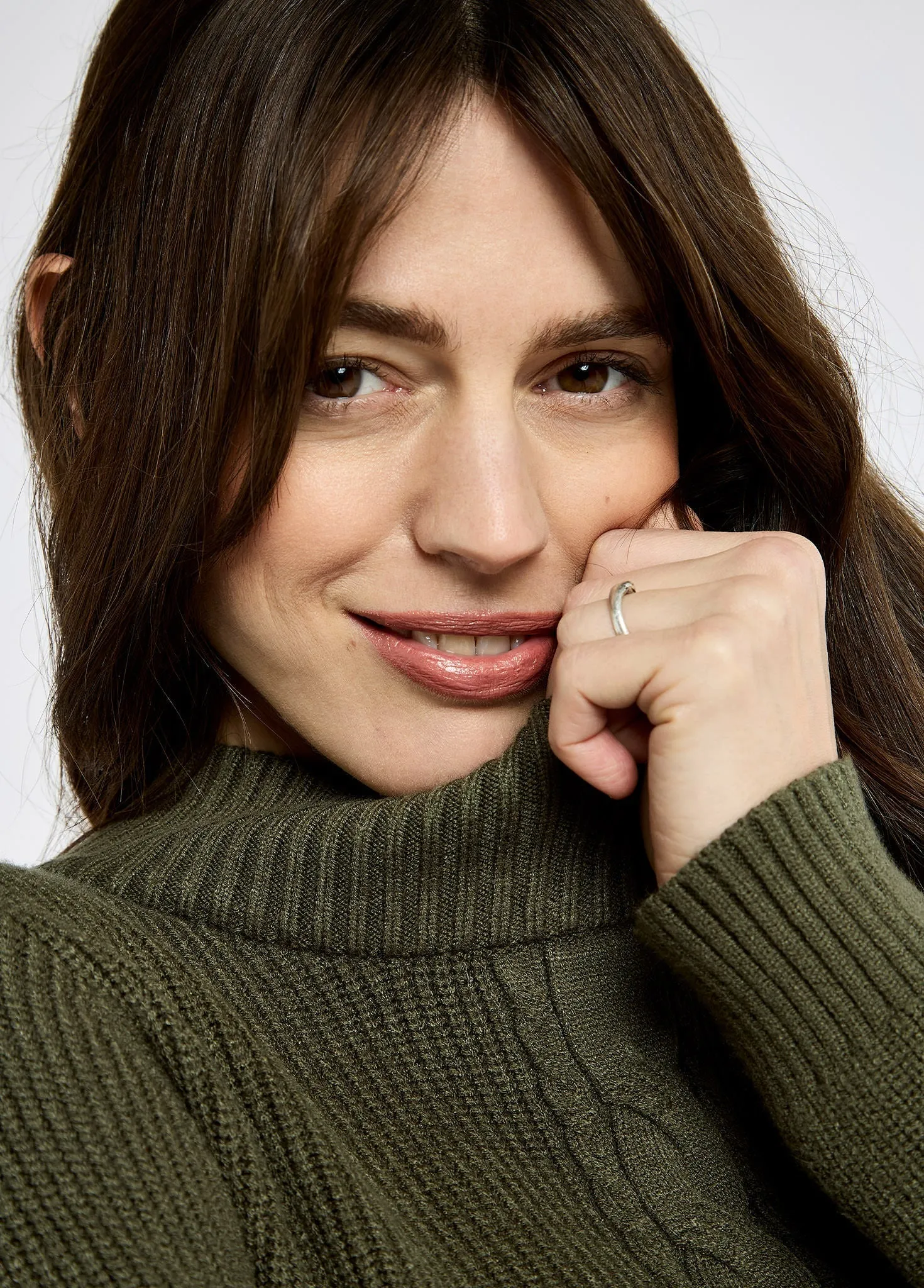 Lennon Women's sweater with mock neck - Dusky Green Smooth Seam