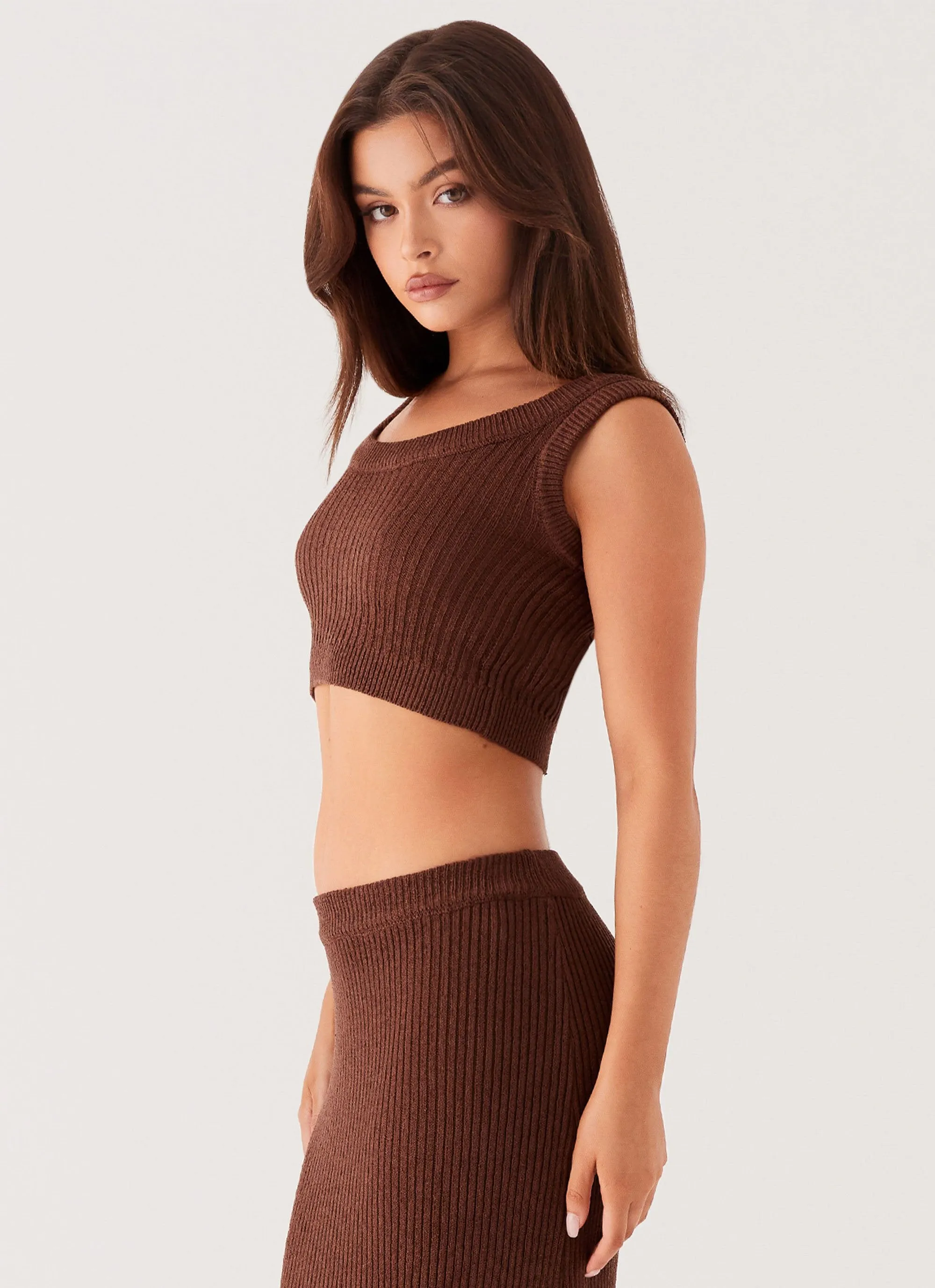 Season Fever Knit Crop Top - Chocolate Ventilation Panel Design Daily Essential