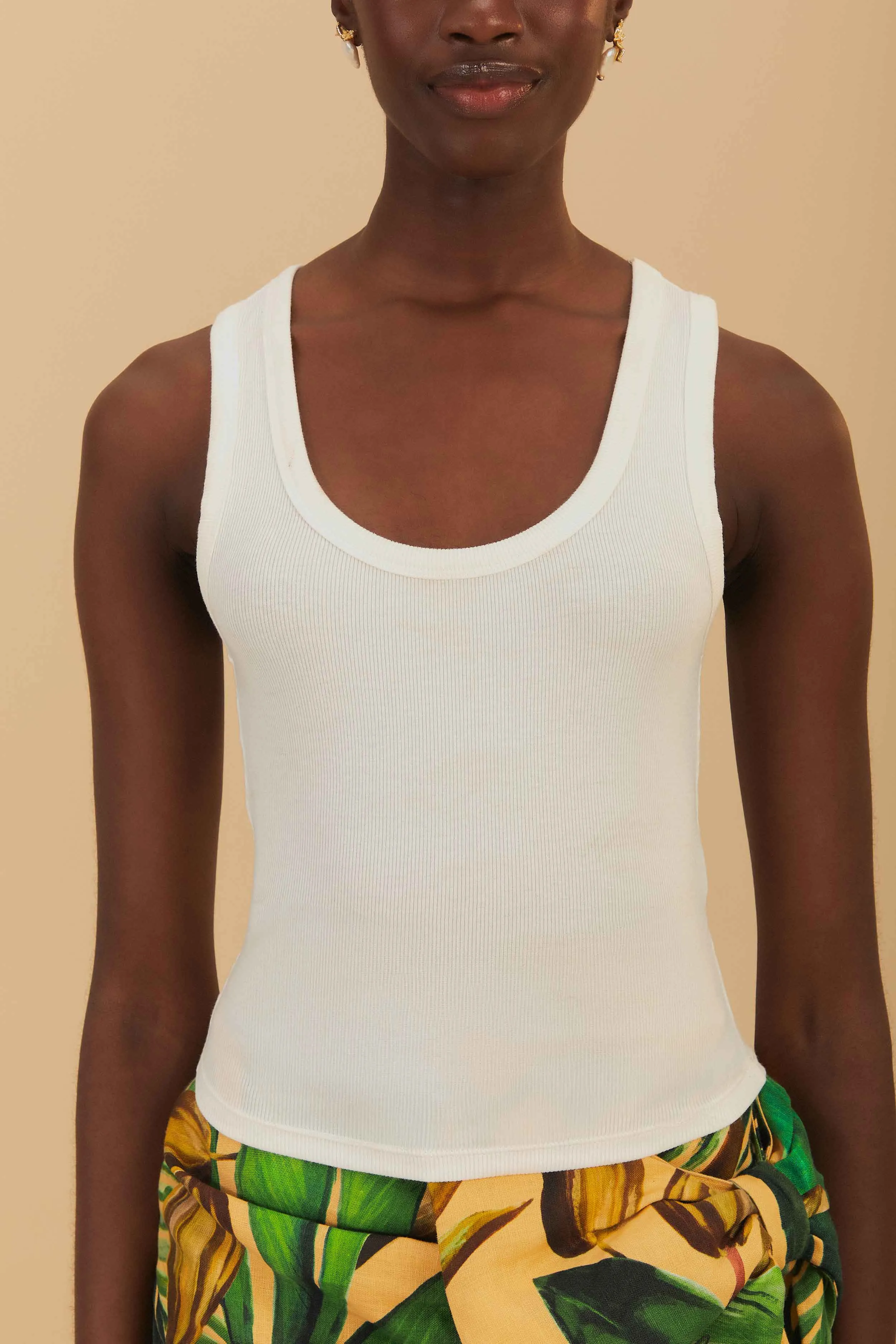 WrinkleFree Material Lightweight Material Off-White Banana Embroidered Organic Cotton Tank Top