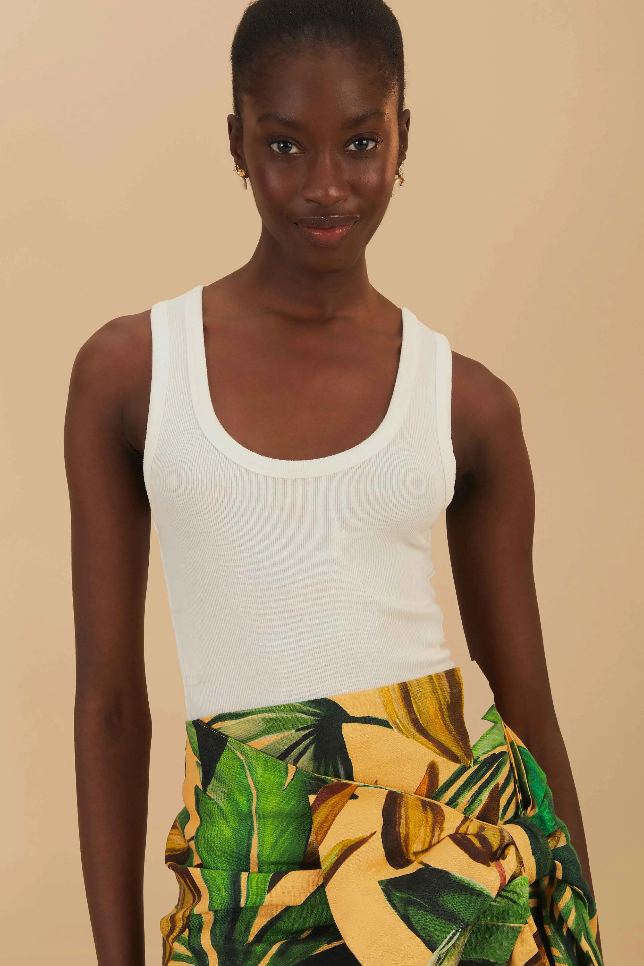 Off-White Banana Embroidered Organic Cotton Tank Top Queen Glow Conscious Fashion