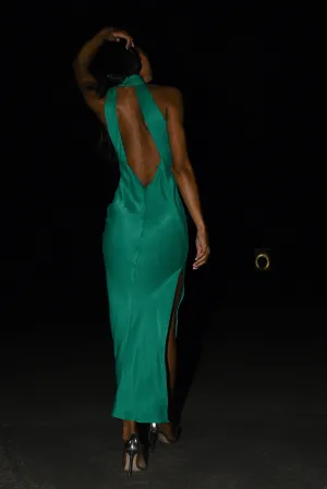 Claire Satin Drape Back Maxi Dress with Split - Green Layering-Piece Smooth Edge