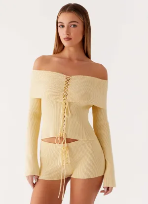Muted Muse Knit Long Sleeve Top - Yellow Sleek Surface Tencel Blend Material