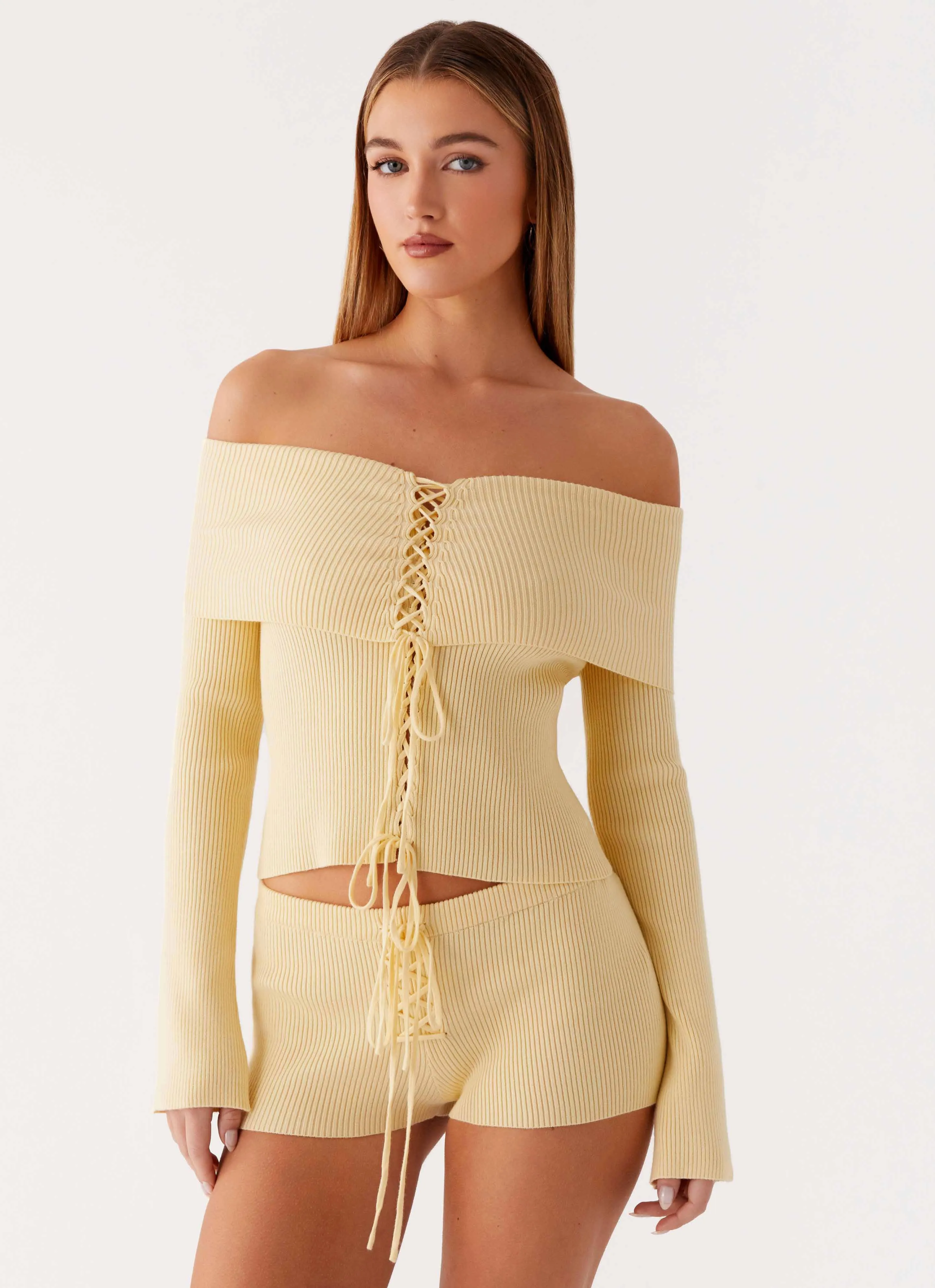Muted Muse Knit Long Sleeve Top - Yellow Sleek Surface Tencel Blend Material