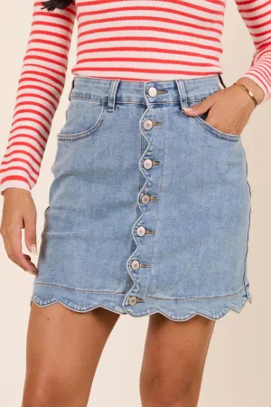 My Favorite Medium Wash Scallop Detail Skirt Polished Style Clean Cut