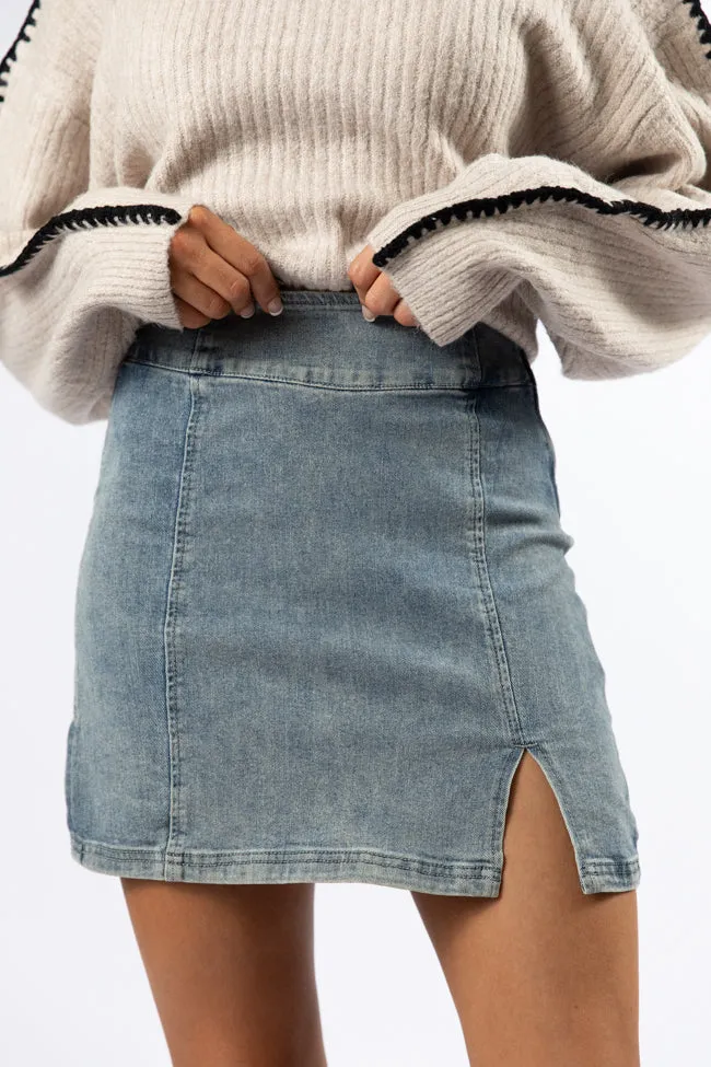 My Time To Shine Medium Wash Side Slit Denim Skirt Iconic Style Breezy Fit
