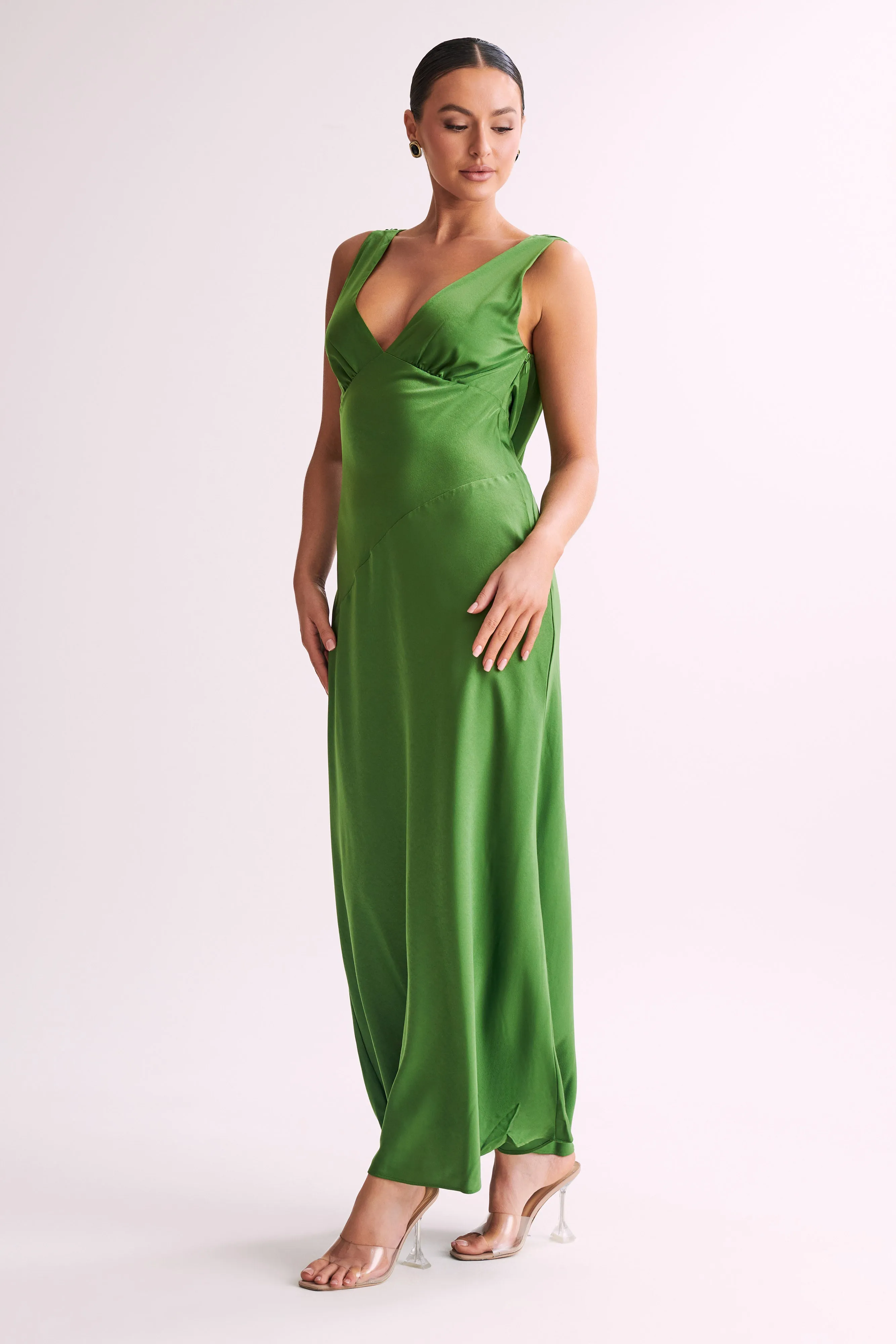 Nadia Maxi Satin Dress With Back Cowl - Emerald Gentle Drape Elegant Vibe