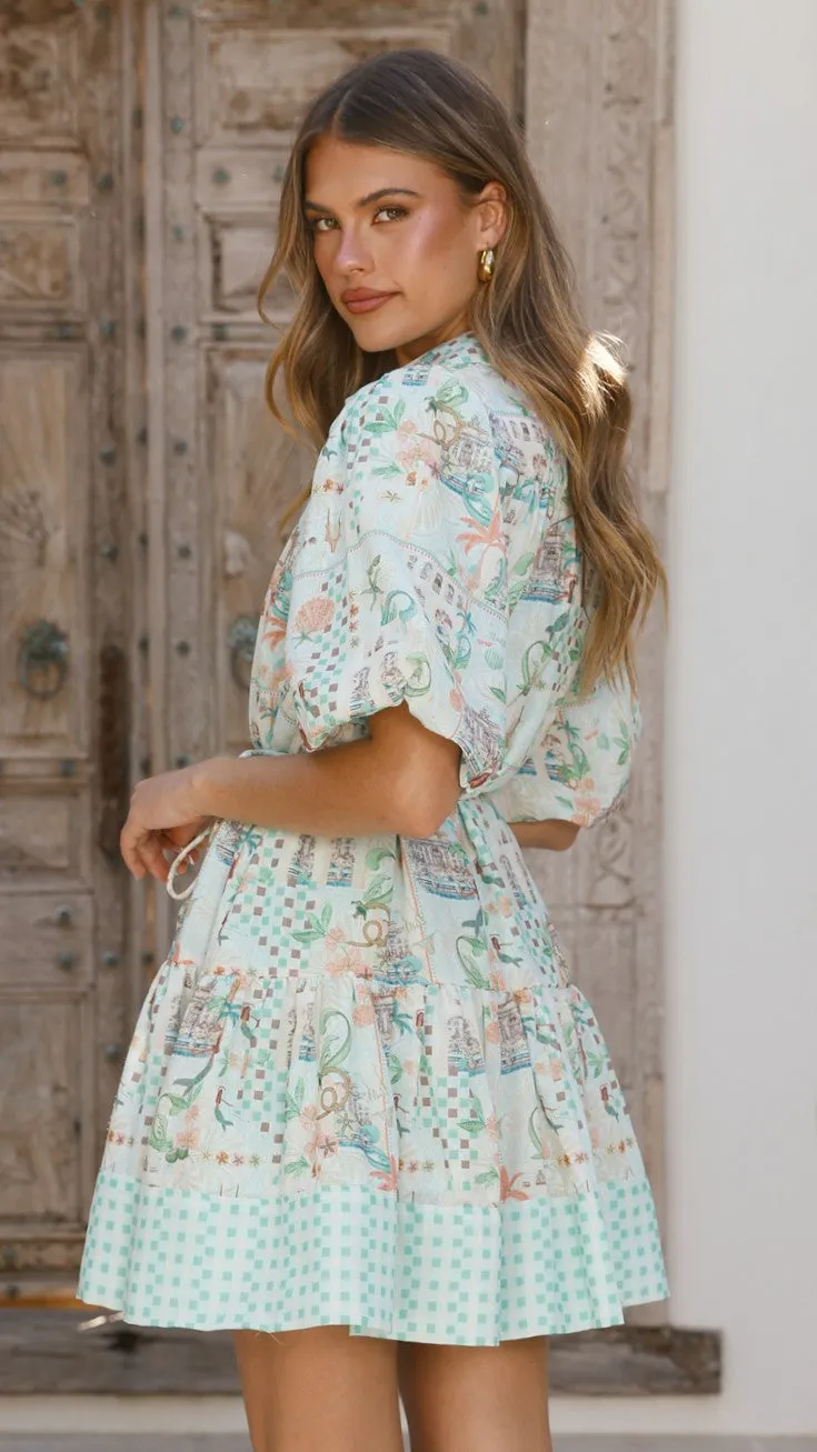 Nalita Mini Dress - Blue Print Urban Fit Dreamy Presence