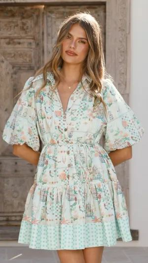 Nalita Mini Dress - Blue Print Moment Glow