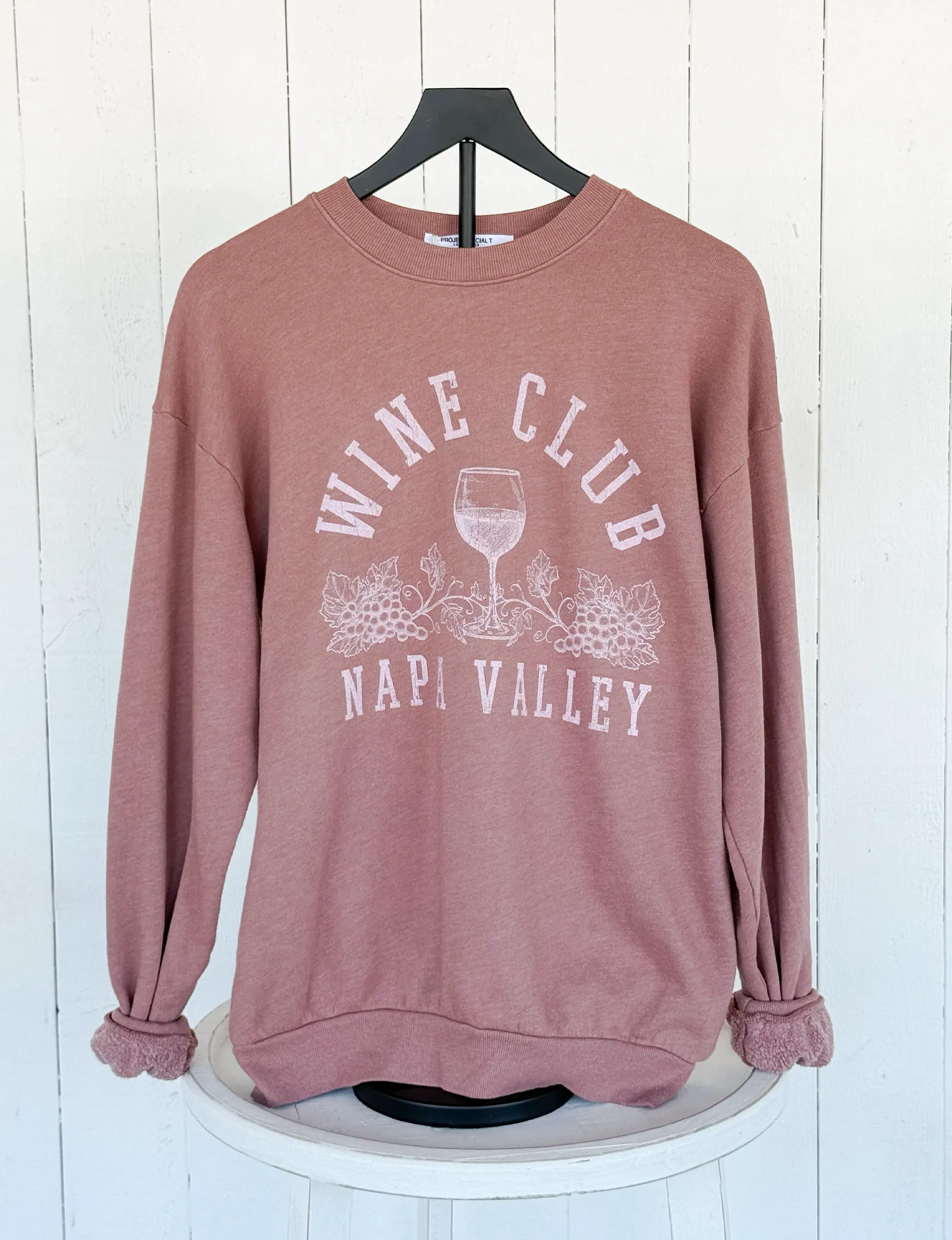 Napa Valley Wine Club Sweatshirt, Sweet Pea Pink packable Soft Fabric