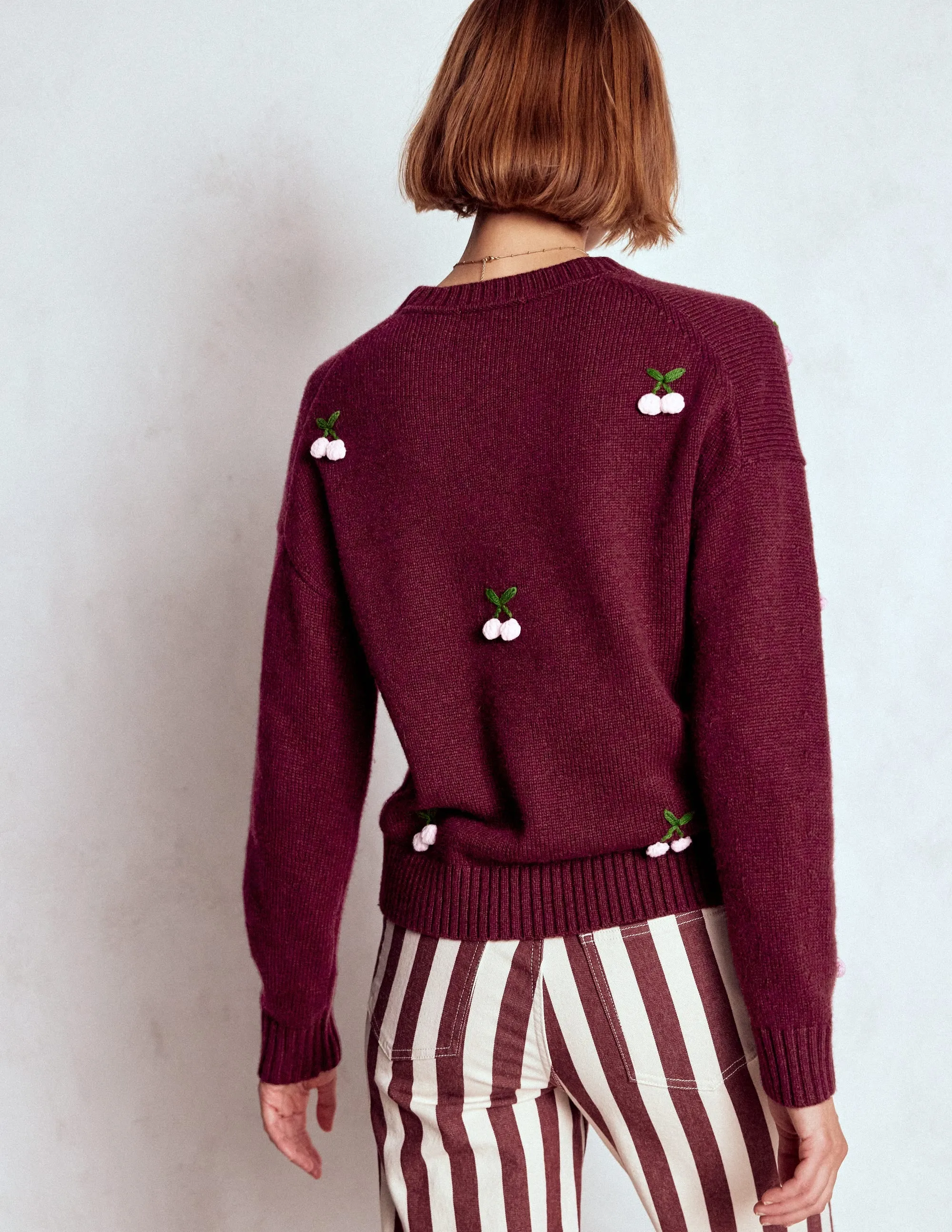 Home Comfort Simple Trend Natalie Embroidered Jumper-Chestnut Melange, Cherry