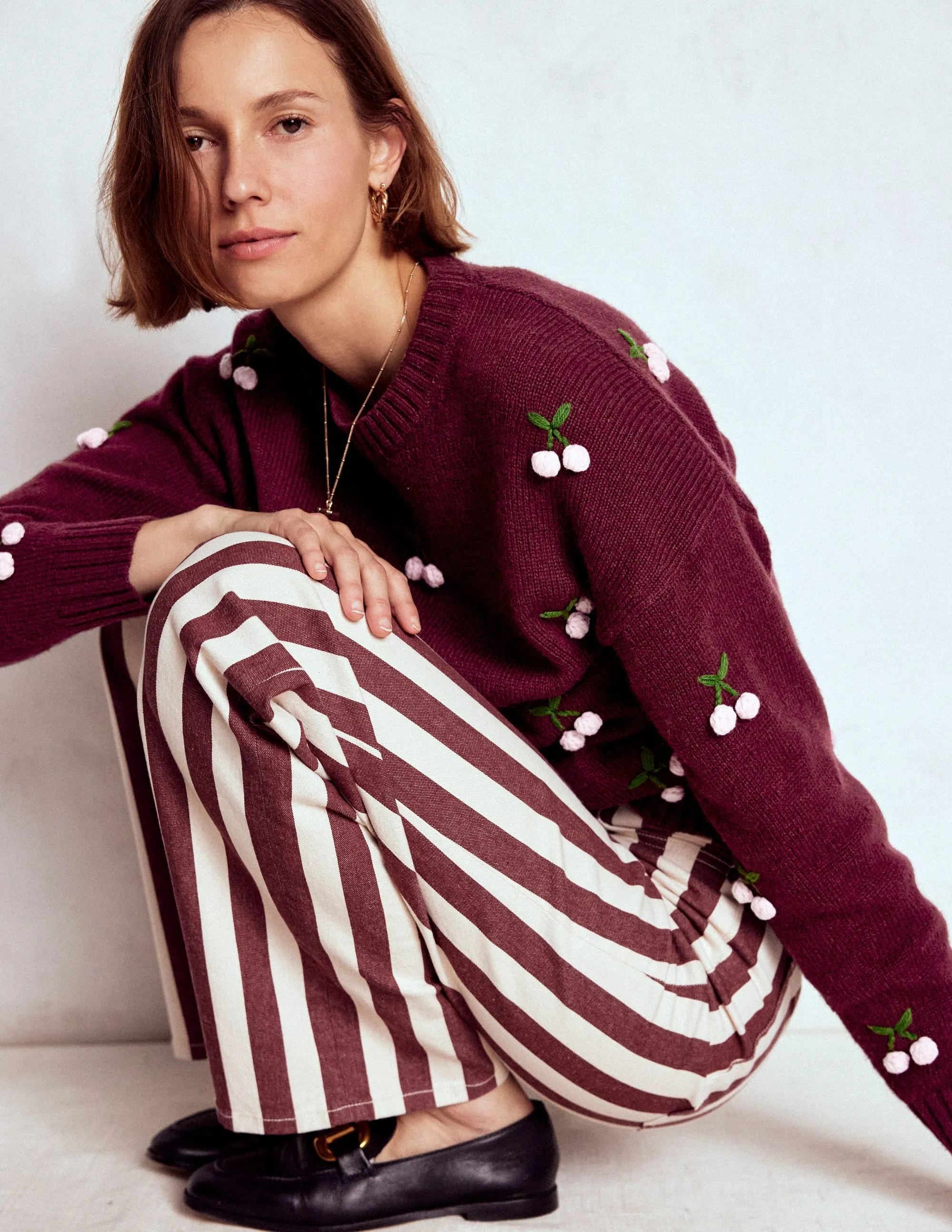 Soft Layer Natalie Embroidered Jumper-Chestnut Melange, Cherry